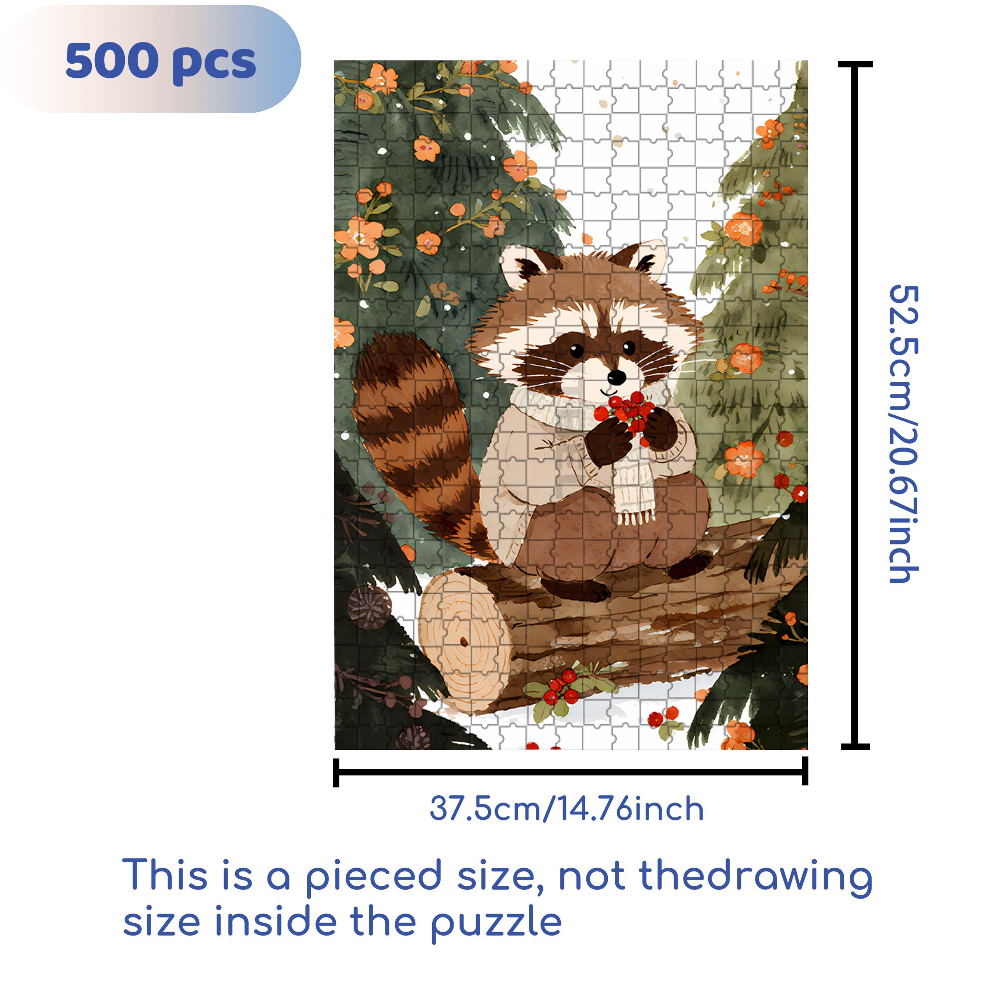 Raccoon Celebrates Christmas 500pcs/1000pcs Jigsaw Puzzle, Scratch-Resistant, Interactive Family Game & Brain-Boosting DIY Decor, Perfect for Halloween, Christmas & New Year Gifts, Family Puzzle Game