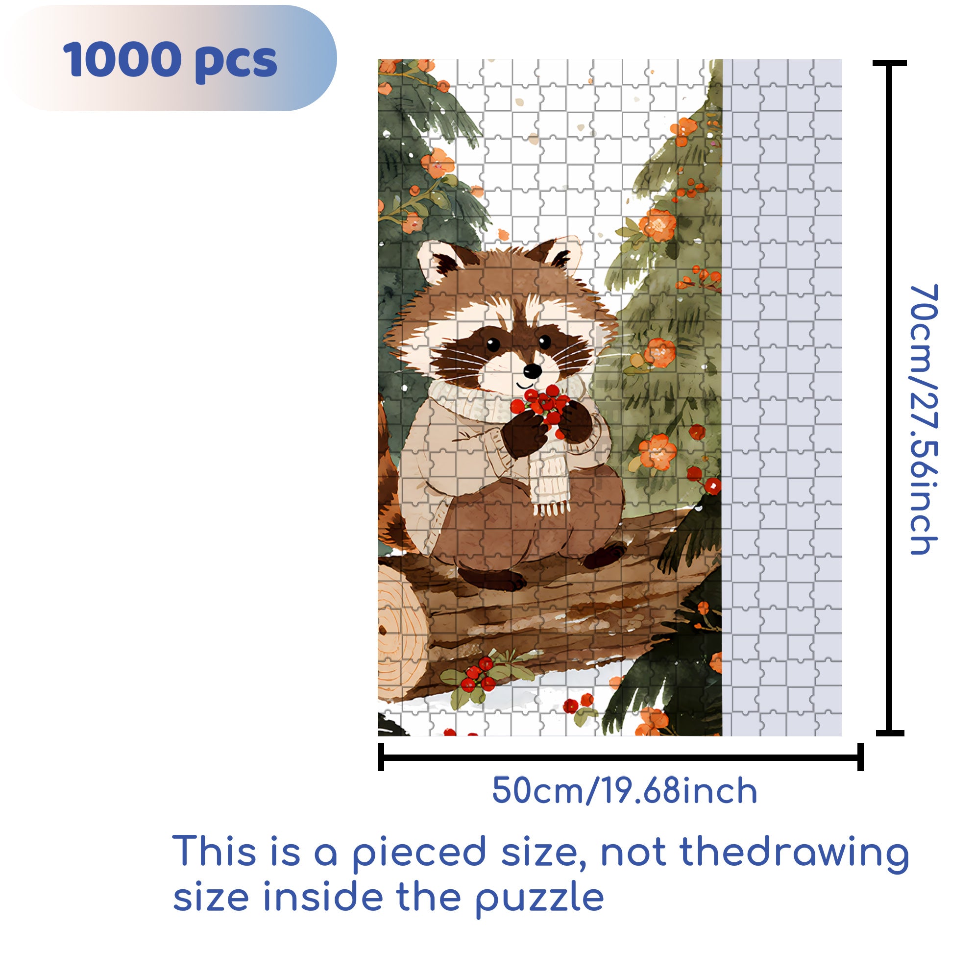 Raccoon Celebrates Christmas 500pcs/1000pcs Jigsaw Puzzle, Scratch-Resistant, Interactive Family Game & Brain-Boosting DIY Decor, Perfect for Halloween, Christmas & New Year Gifts, Family Puzzle Game