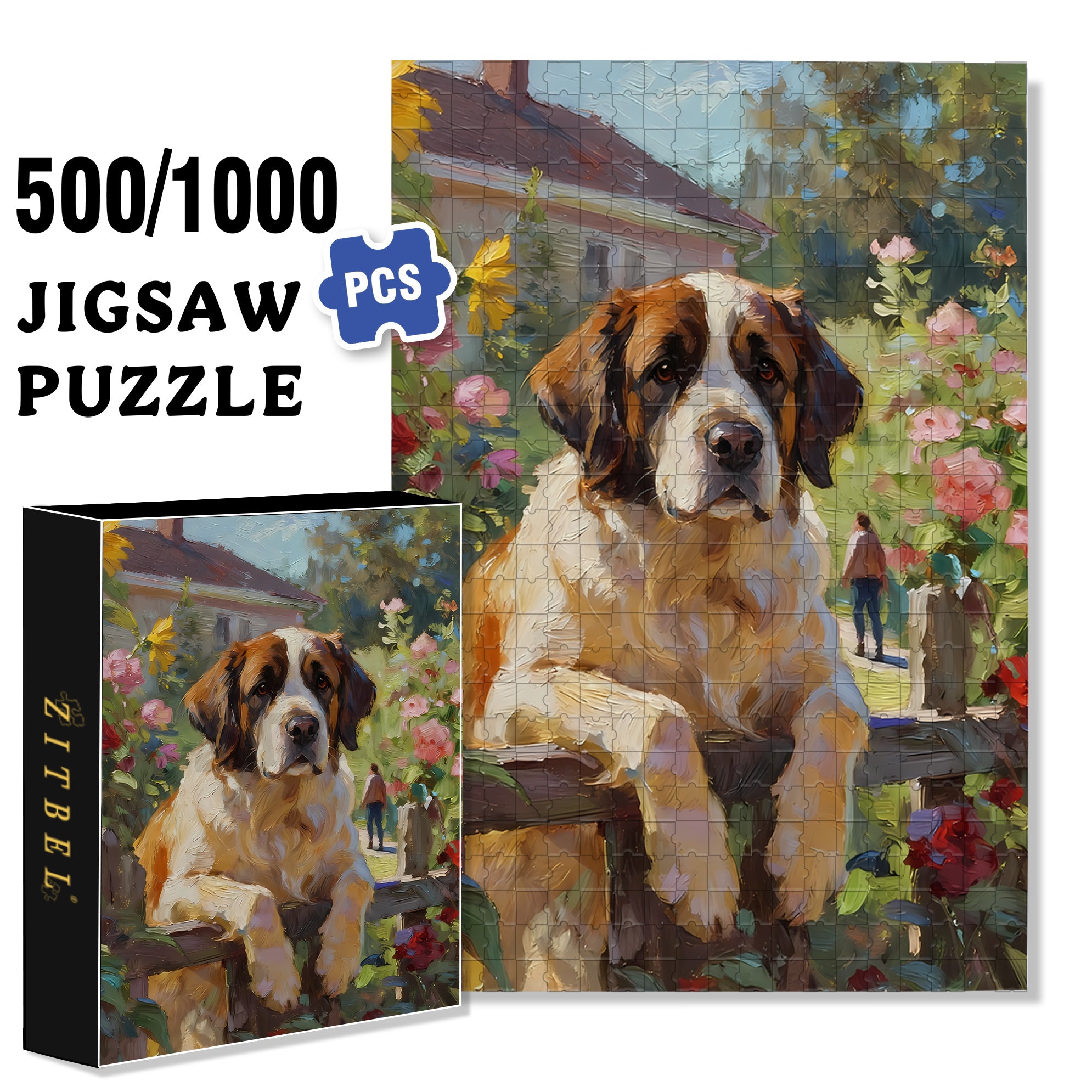 Saint Bernard 500pcs/1000pcs Jigsaw Puzzle, Scratch-Resistant, Interactive Family Game & Brain-Boosting DIY Decor, Perfect for Halloween, Christmas & New Year Gifts, Family Puzzle Game