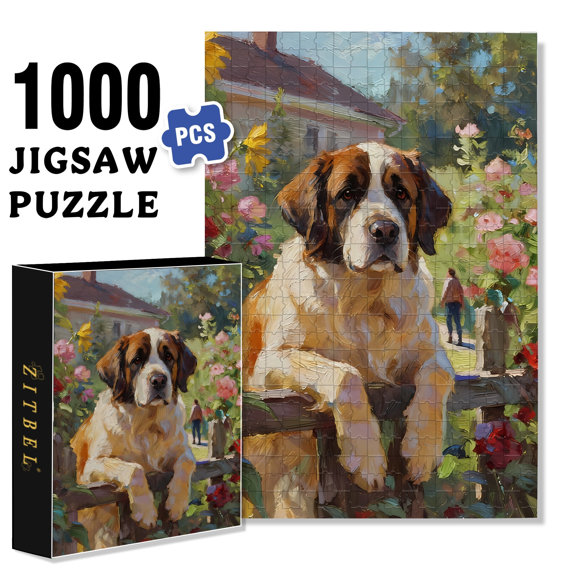 Saint Bernard 500pcs/1000pcs Jigsaw Puzzle, Scratch-Resistant, Interactive Family Game & Brain-Boosting DIY Decor, Perfect for Halloween, Christmas & New Year Gifts, Family Puzzle Game
