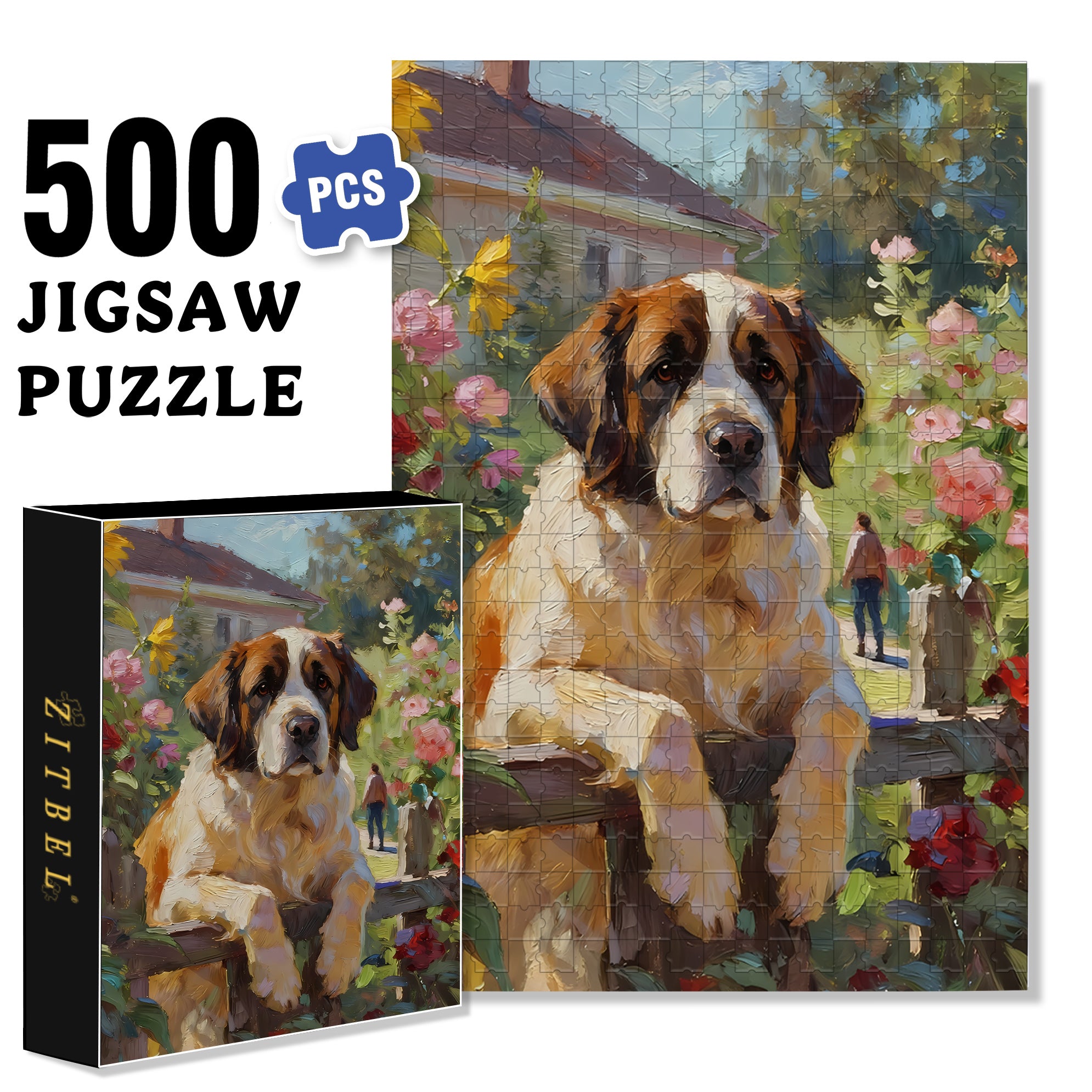 Saint Bernard 500pcs/1000pcs Jigsaw Puzzle, Scratch-Resistant, Interactive Family Game & Brain-Boosting DIY Decor, Perfect for Halloween, Christmas & New Year Gifts, Family Puzzle Game
