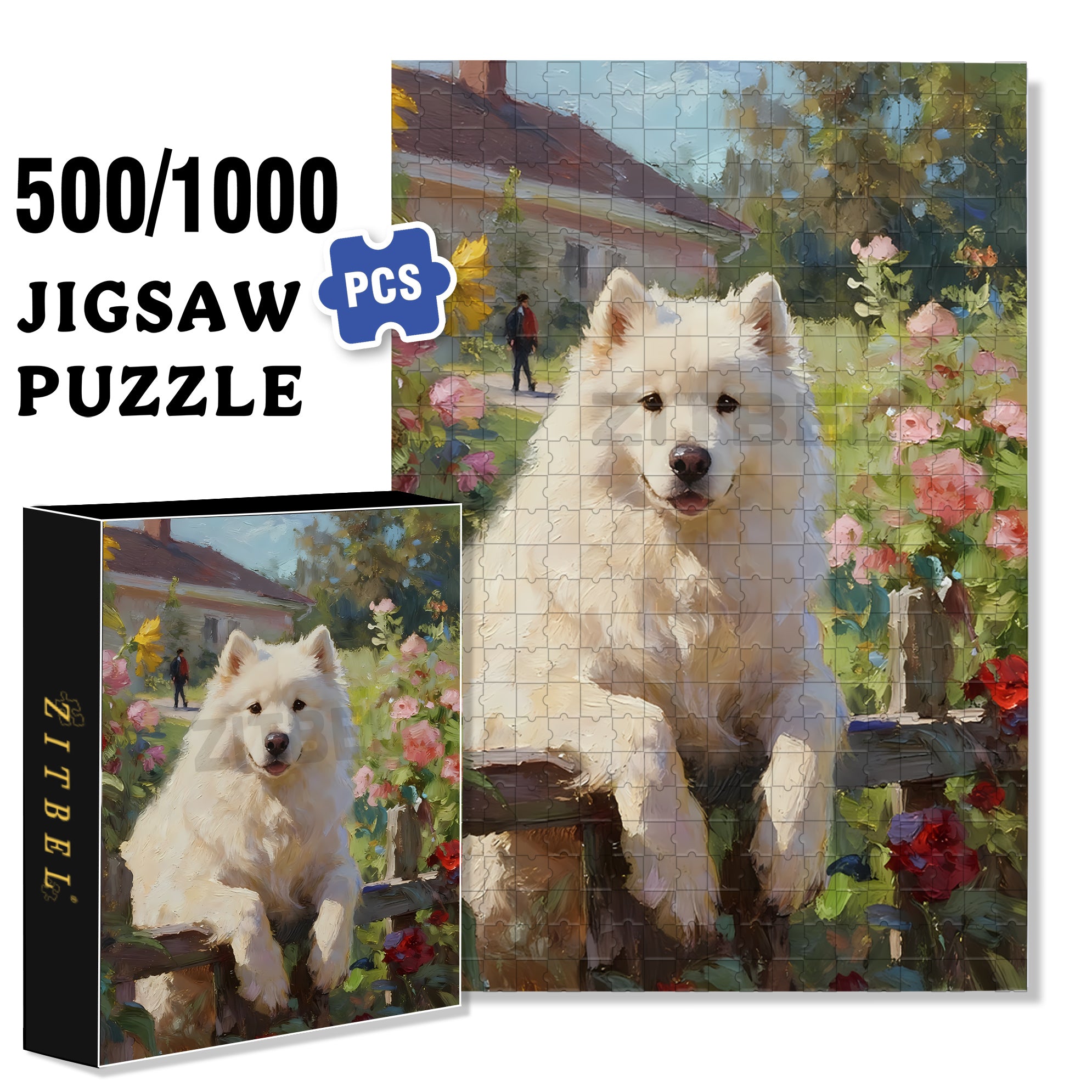 Samoyed 500pcs/1000pcs Jigsaw Puzzle, Scratch-Resistant, Interactive Family Game & Brain-Boosting DIY Decor, Perfect for Halloween, Christmas & New Year Gifts, Family Puzzle Game