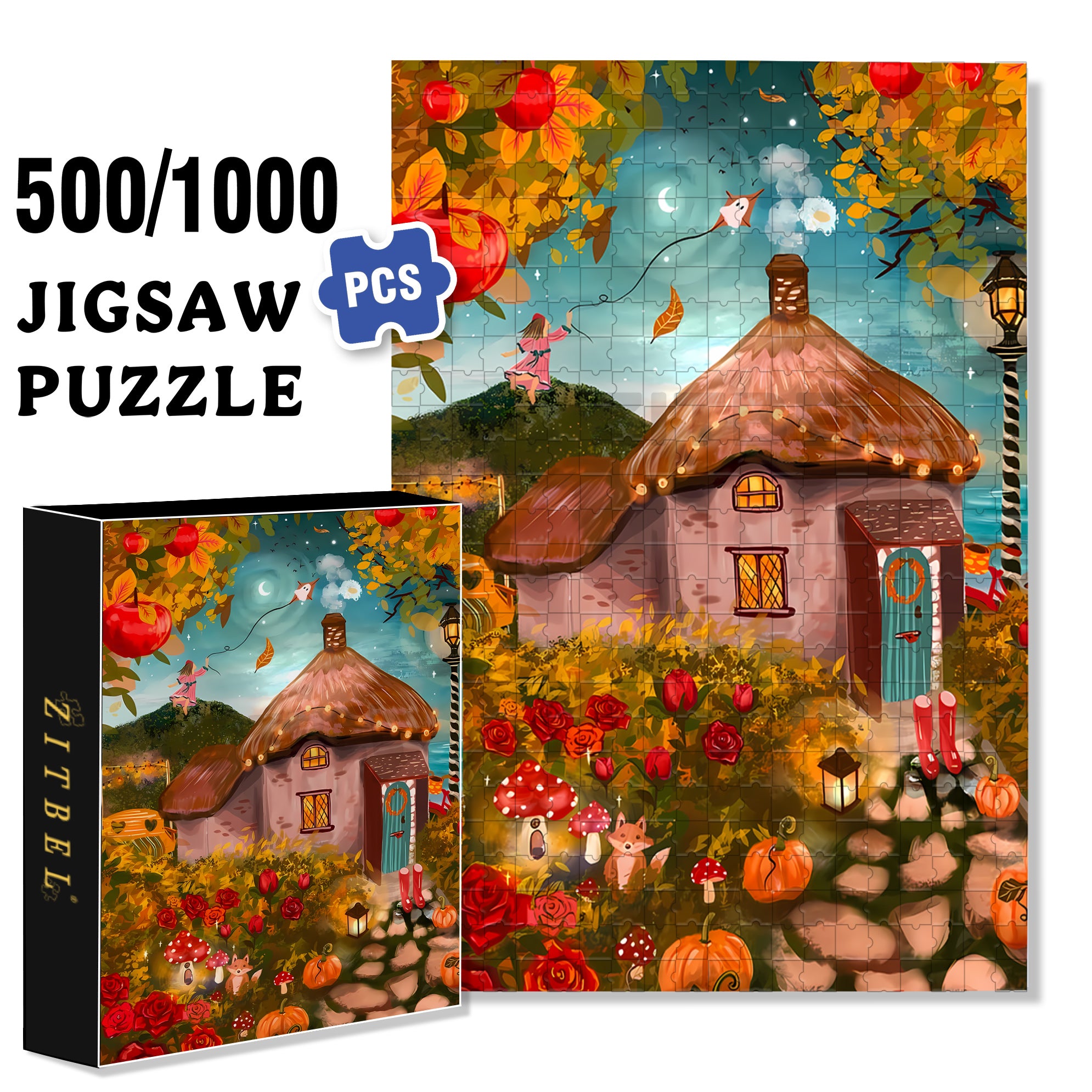Thatched Cottage 500pcs/1000pcs Jigsaw Puzzle, Scratch-Resistant, Interactive Family Game & Brain-Boosting DIY Decor, Perfect for Halloween, Christmas & New Year Gifts, Family Puzzle Game