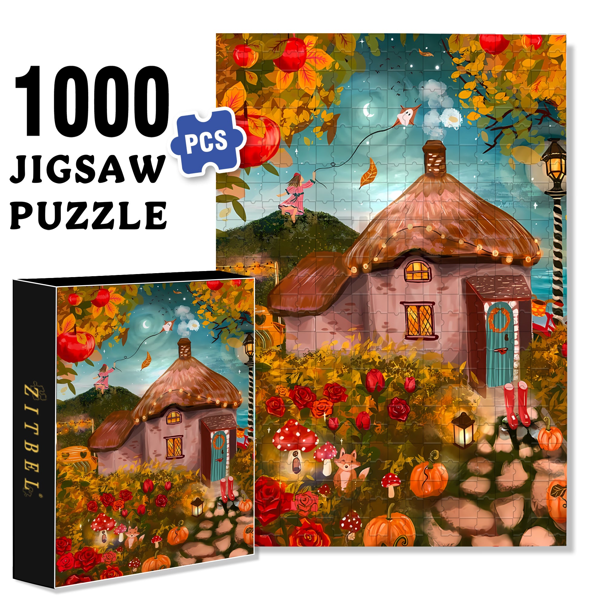 Thatched Cottage 500pcs/1000pcs Jigsaw Puzzle, Scratch-Resistant, Interactive Family Game & Brain-Boosting DIY Decor, Perfect for Halloween, Christmas & New Year Gifts, Family Puzzle Game