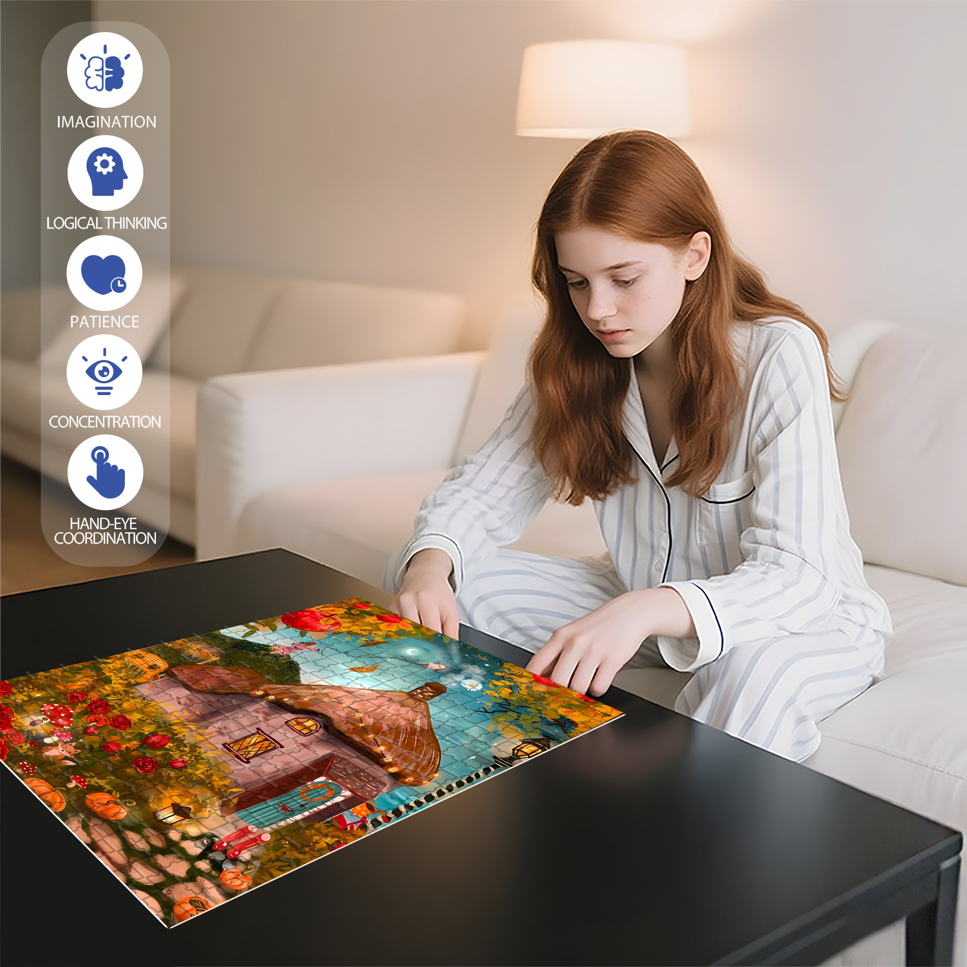 Thatched Cottage 500pcs/1000pcs Jigsaw Puzzle, Scratch-Resistant, Interactive Family Game & Brain-Boosting DIY Decor, Perfect for Halloween, Christmas & New Year Gifts, Family Puzzle Game