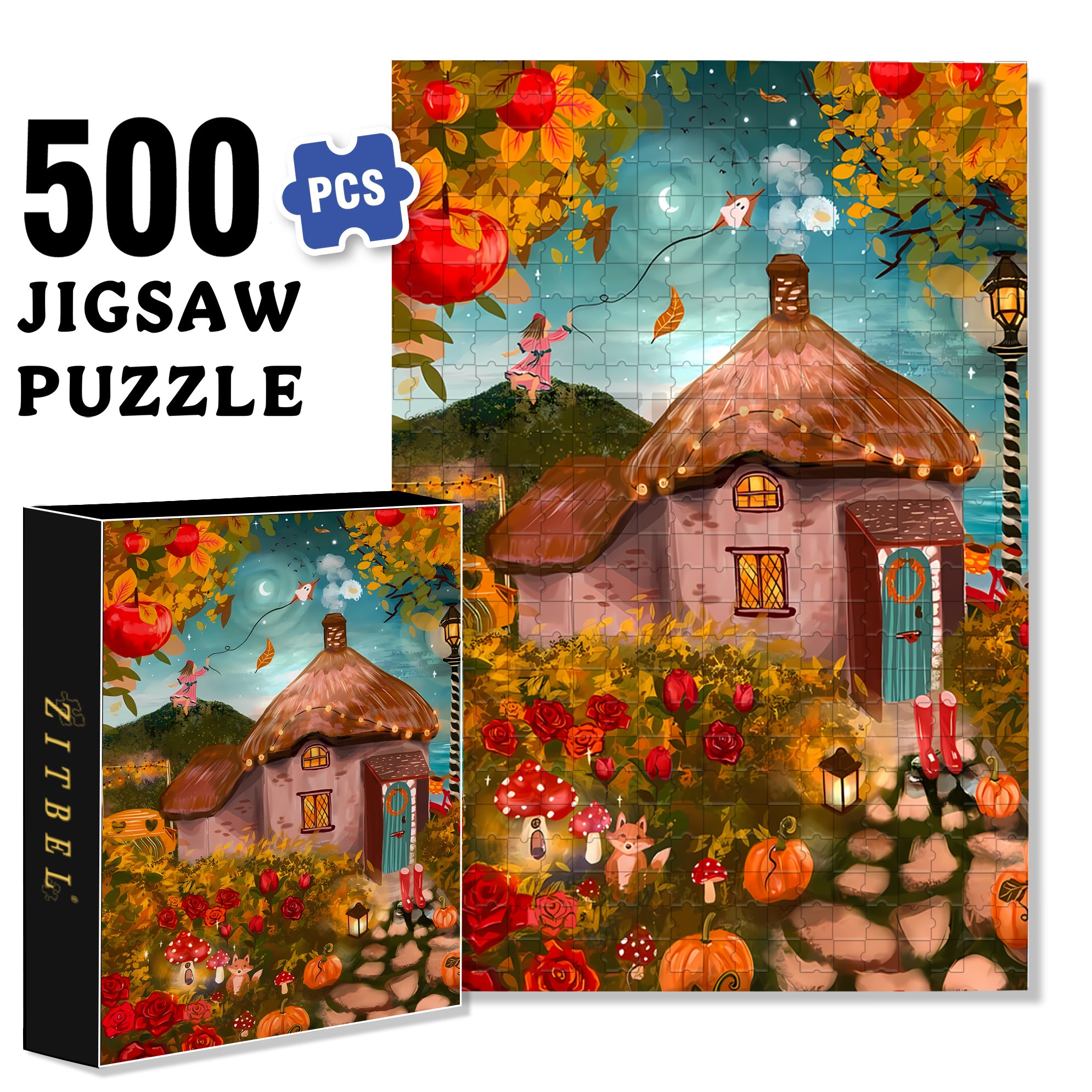 Thatched Cottage 500pcs/1000pcs Jigsaw Puzzle, Scratch-Resistant, Interactive Family Game & Brain-Boosting DIY Decor, Perfect for Halloween, Christmas & New Year Gifts, Family Puzzle Game