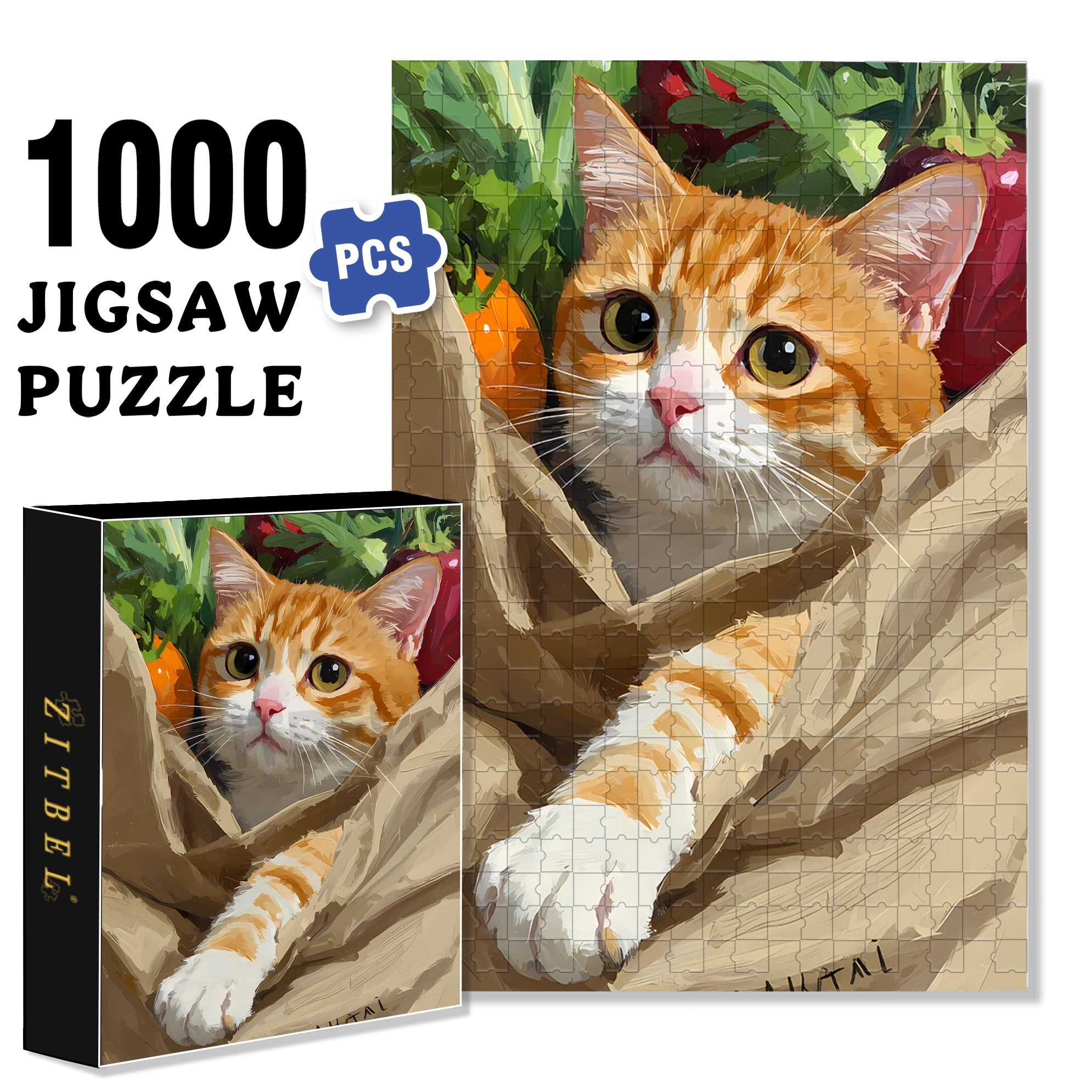 The Cat In The Paper Bag 500pcs/1000pcs Jigsaw Puzzle, Scratch-Resistant, Interactive Family Game & Brain-Boosting DIY Decor, Perfect for Halloween, Christmas & New Year Gifts, Family Puzzle Game