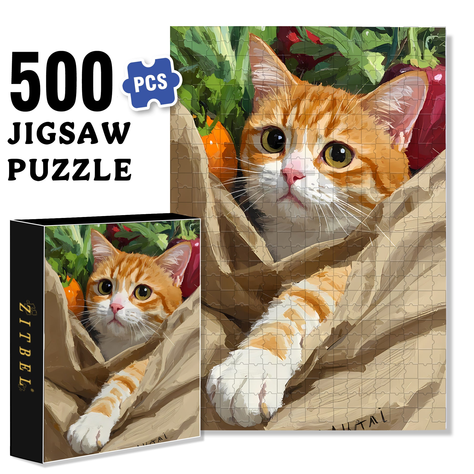 The Cat In The Paper Bag 500pcs/1000pcs Jigsaw Puzzle, Scratch-Resistant, Interactive Family Game & Brain-Boosting DIY Decor, Perfect for Halloween, Christmas & New Year Gifts, Family Puzzle Game