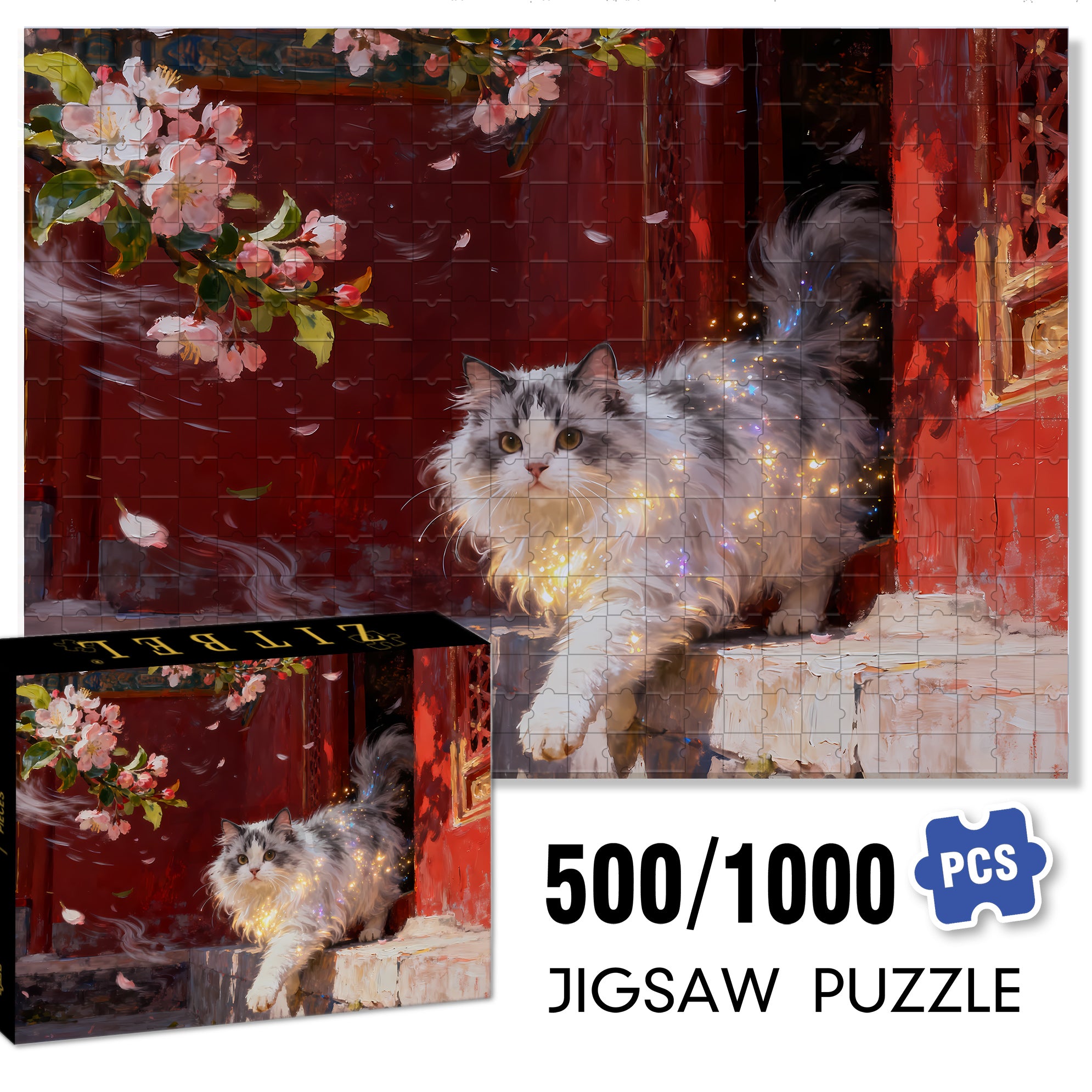 The Cats In The Forbidden City 500pcs/1000pcs Jigsaw Puzzle, Scratch-Resistant, Interactive Family Game & Brain-Boosting DIY Decor, Perfect for Halloween, Christmas & New Year Gifts, Family Puzzle Game