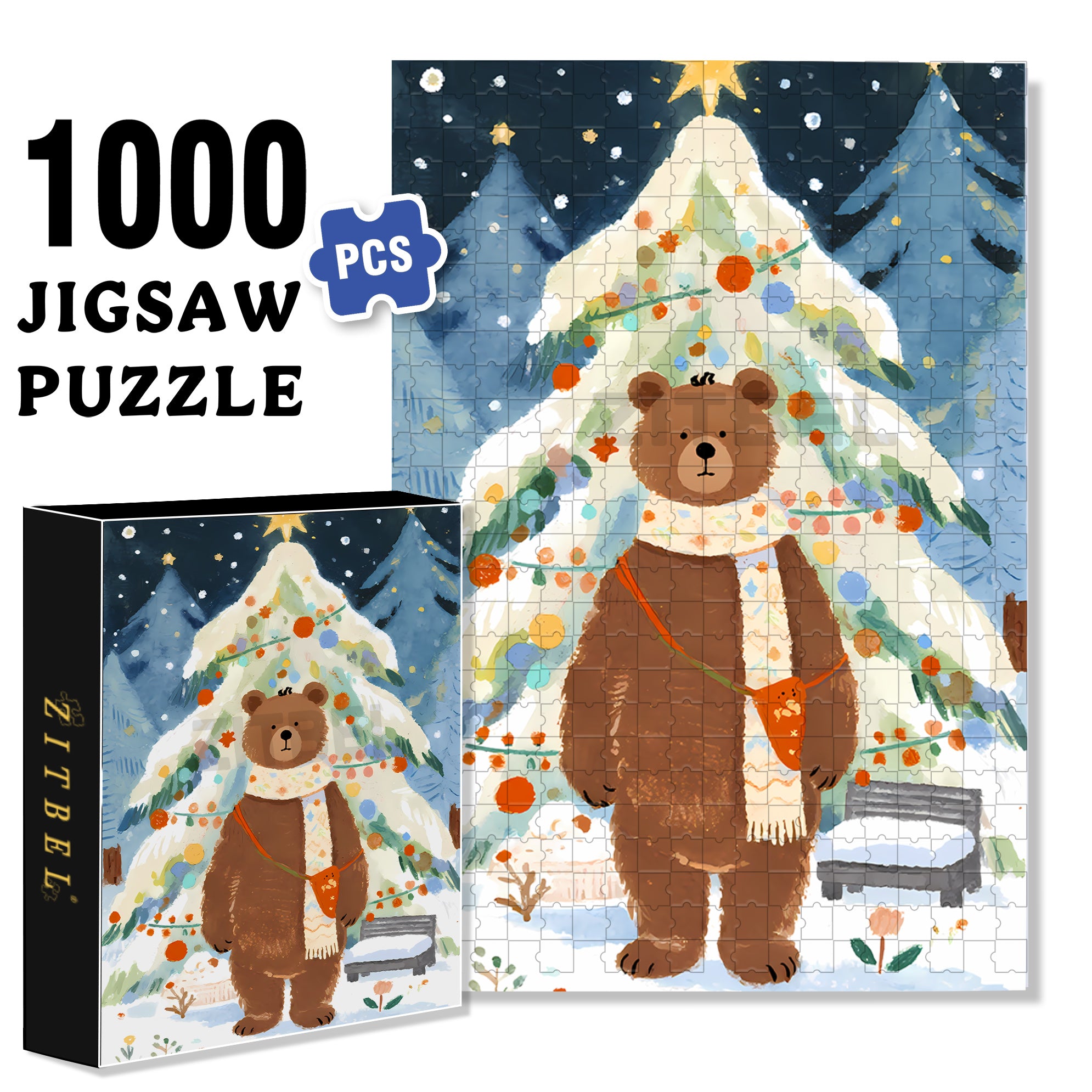 The Christmas Of The Little Bear 500pcs/1000pcs Jigsaw Puzzle, Scratch-Resistant, Interactive Family Game & Brain-Boosting DIY Decor, Perfect for Halloween, Christmas & New Year Gifts, Family Puzzle Game