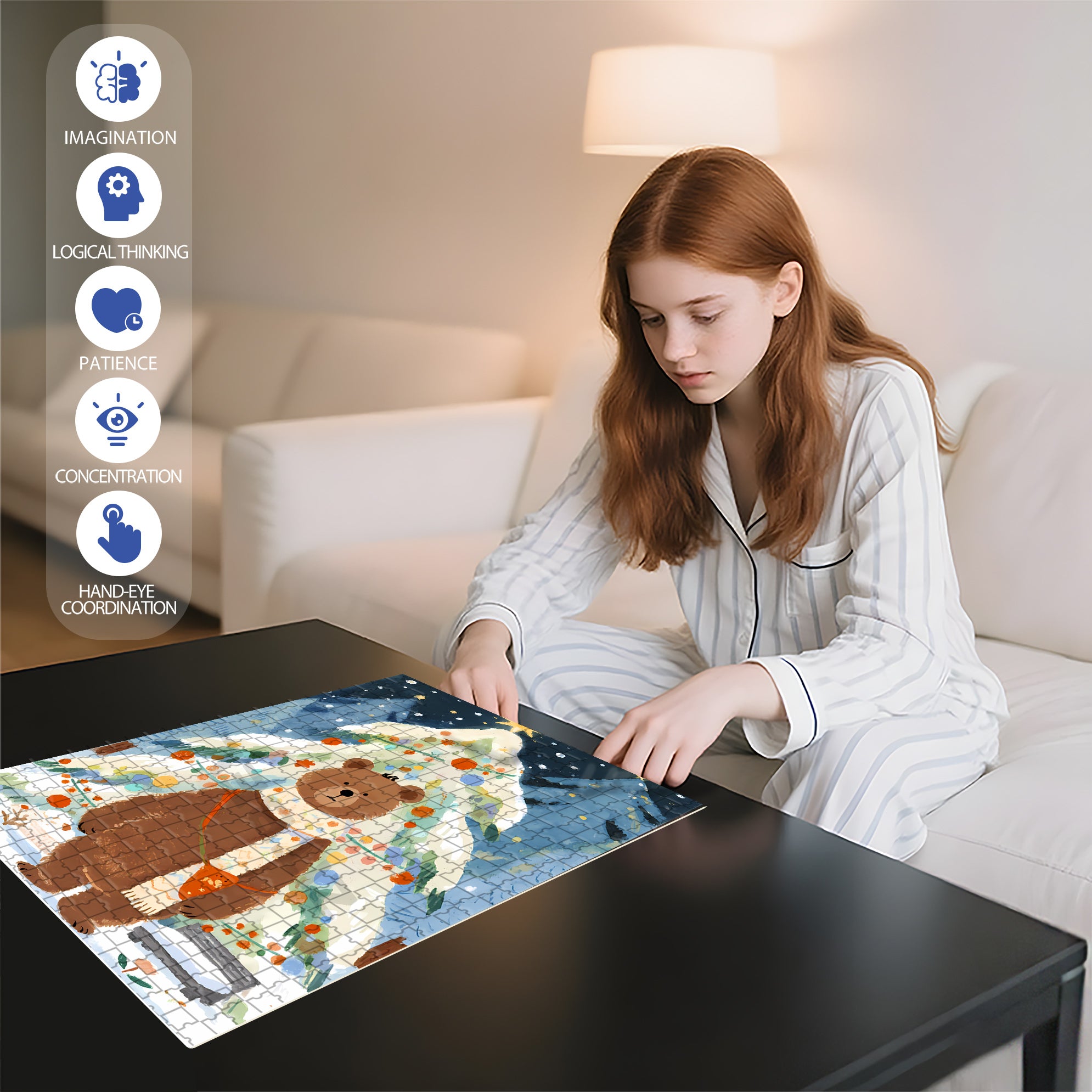 The Christmas Of The Little Bear 500pcs/1000pcs Jigsaw Puzzle, Scratch-Resistant, Interactive Family Game & Brain-Boosting DIY Decor, Perfect for Halloween, Christmas & New Year Gifts, Family Puzzle Game