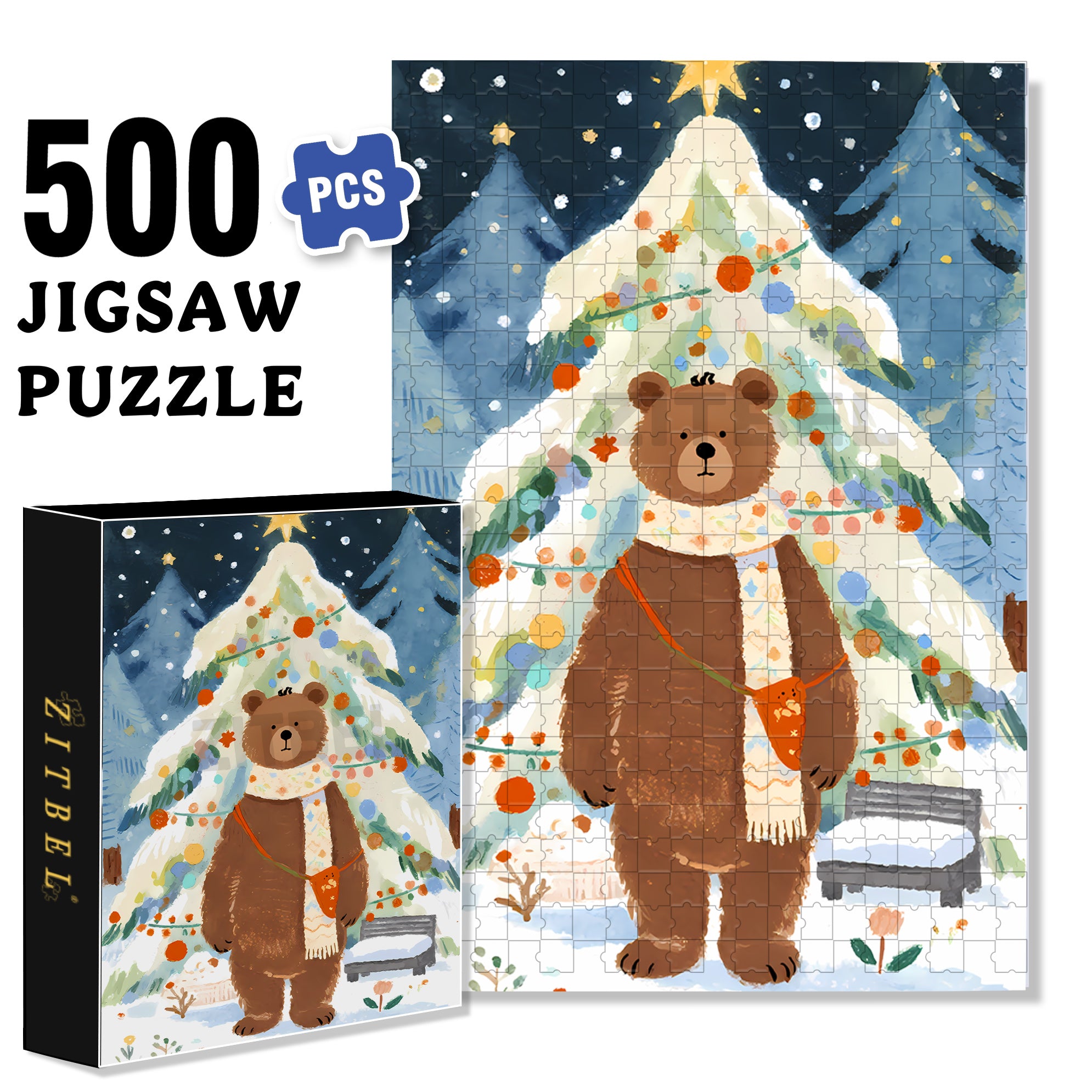 The Christmas Of The Little Bear 500pcs/1000pcs Jigsaw Puzzle, Scratch-Resistant, Interactive Family Game & Brain-Boosting DIY Decor, Perfect for Halloween, Christmas & New Year Gifts, Family Puzzle Game