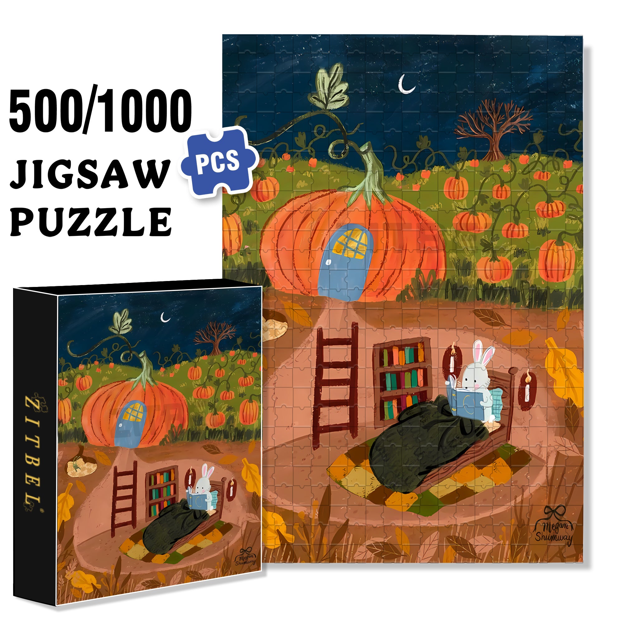 The Rabbit's Den 500pcs/1000pcs Jigsaw Puzzle, Scratch-Resistant, Interactive Family Game & Brain-Boosting DIY Decor, Perfect for Halloween, Christmas & New Year Gifts, Family Puzzle Game