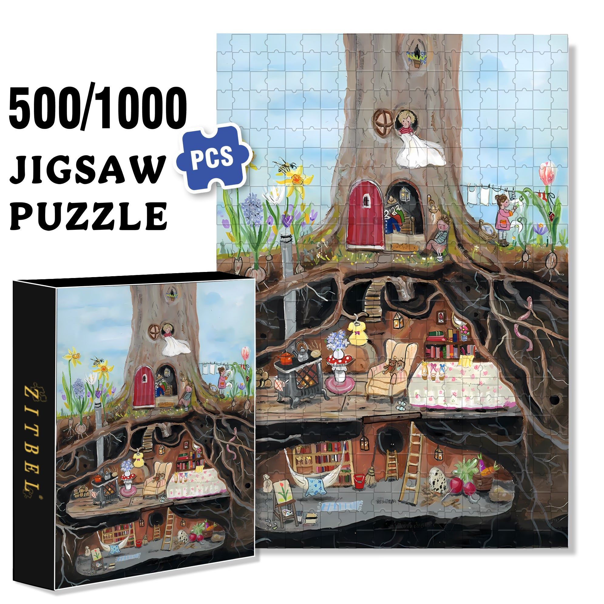 The Spring Tree 500pcs/1000pcs Jigsaw Puzzle, Scratch-Resistant, Interactive Family Game & Brain-Boosting DIY Decor, Perfect for Halloween, Christmas & New Year Gifts, Family Puzzle Game