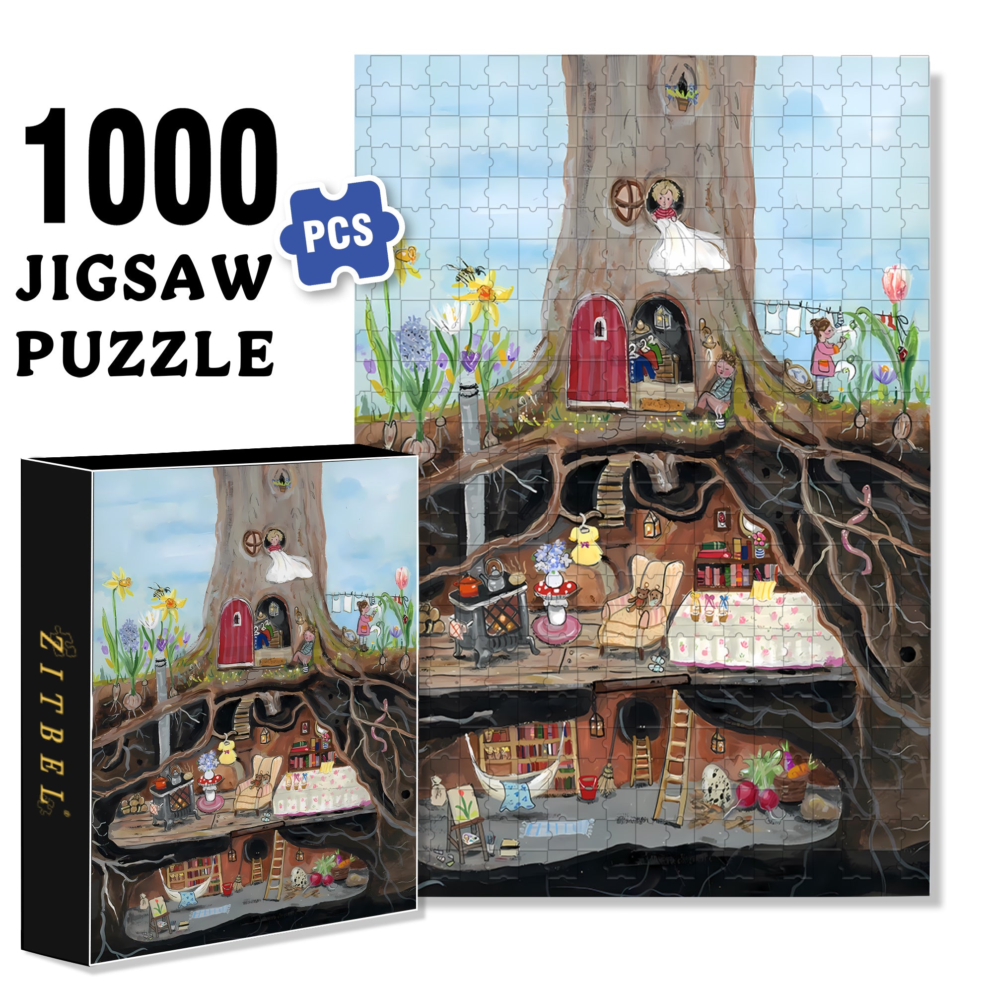 The Spring Tree 500pcs/1000pcs Jigsaw Puzzle, Scratch-Resistant, Interactive Family Game & Brain-Boosting DIY Decor, Perfect for Halloween, Christmas & New Year Gifts, Family Puzzle Game