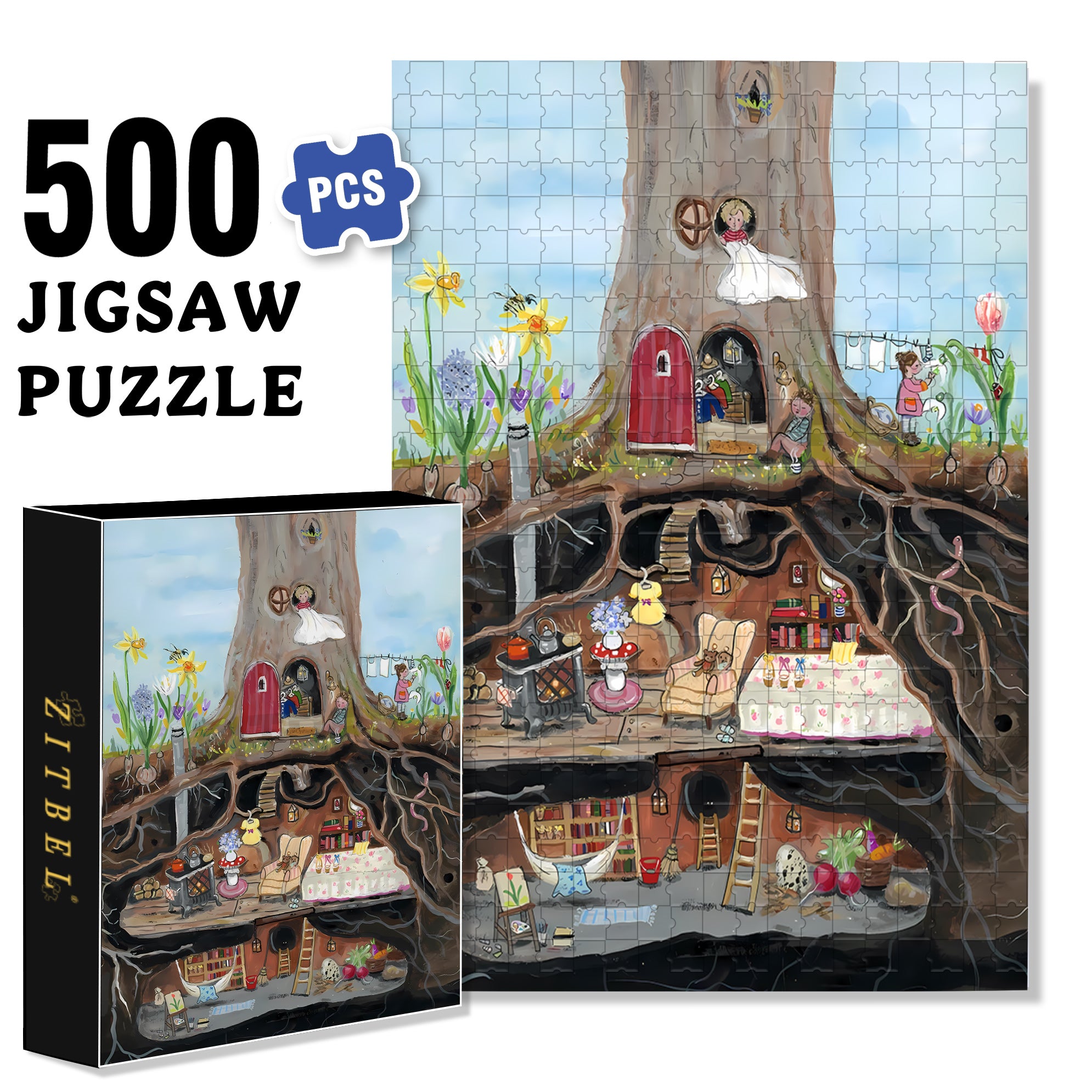 The Spring Tree 500pcs/1000pcs Jigsaw Puzzle, Scratch-Resistant, Interactive Family Game & Brain-Boosting DIY Decor, Perfect for Halloween, Christmas & New Year Gifts, Family Puzzle Game