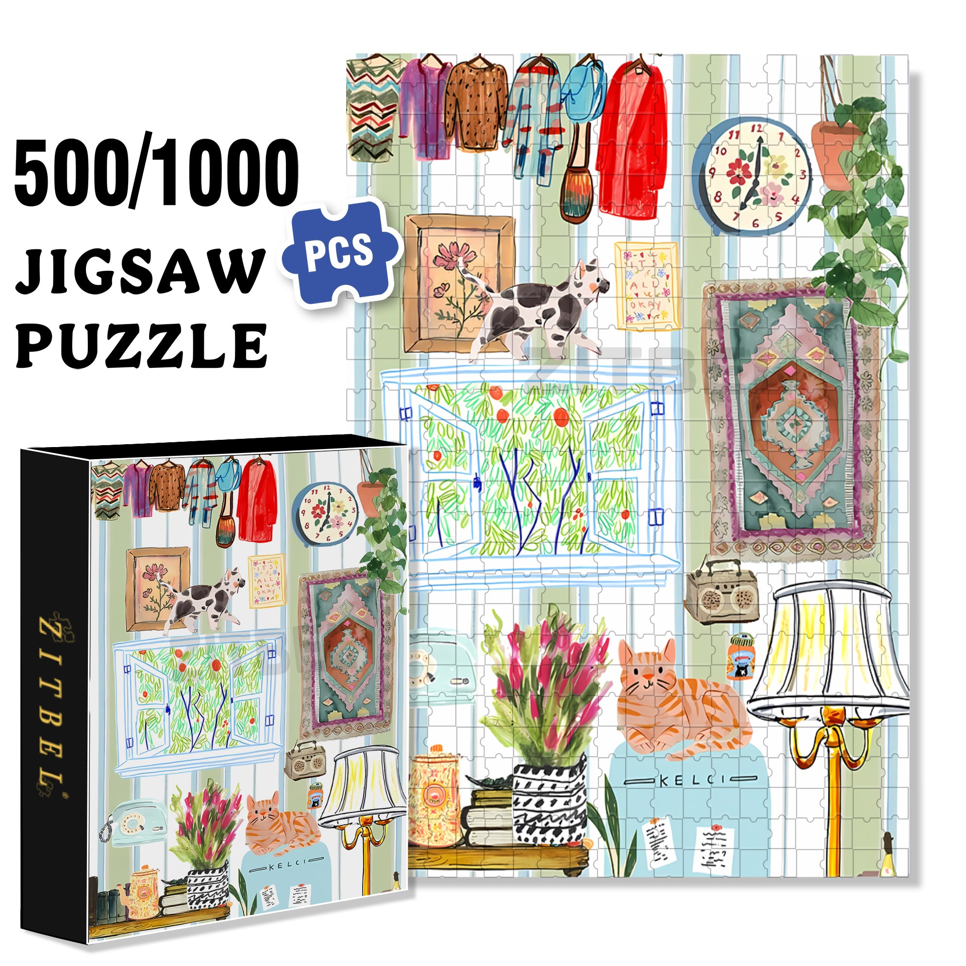 Tiny Home 500pcs/1000pcs Jigsaw Puzzle, Scratch-Resistant, Interactive Family Game & Brain-Boosting DIY Decor, Perfect for Halloween, Christmas & New Year Gifts, Family Puzzle Game