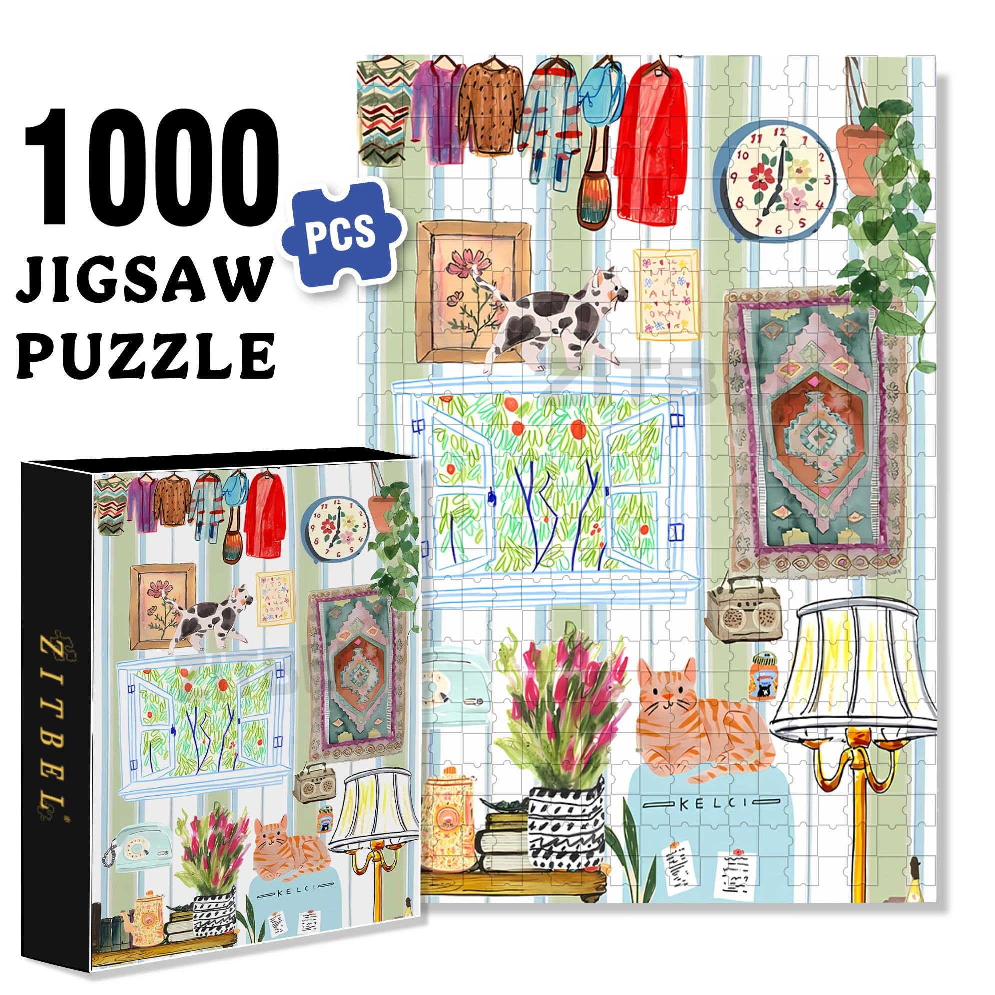 Tiny Home 500pcs/1000pcs Jigsaw Puzzle, Scratch-Resistant, Interactive Family Game & Brain-Boosting DIY Decor, Perfect for Halloween, Christmas & New Year Gifts, Family Puzzle Game