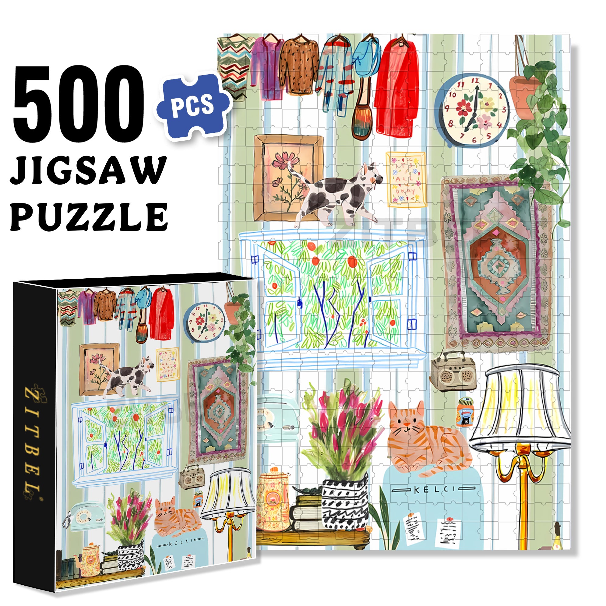 Tiny Home 500pcs/1000pcs Jigsaw Puzzle, Scratch-Resistant, Interactive Family Game & Brain-Boosting DIY Decor, Perfect for Halloween, Christmas & New Year Gifts, Family Puzzle Game