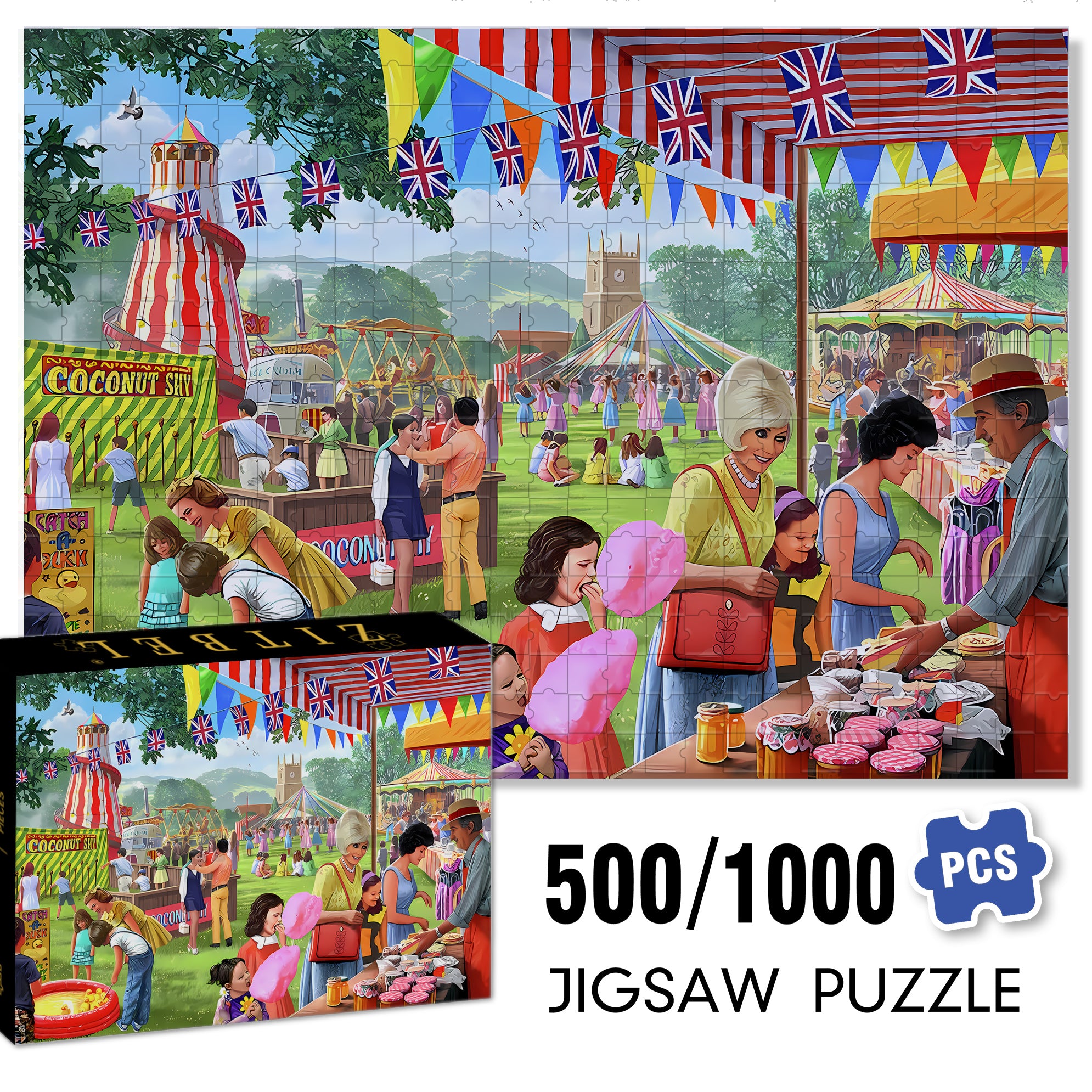 Village Fete 500pcs/1000pcs Jigsaw Puzzle, Scratch-Resistant, Interactive Family Game & Brain-Boosting DIY Decor, Perfect for Halloween, Christmas & New Year Gifts, Family Puzzle Game