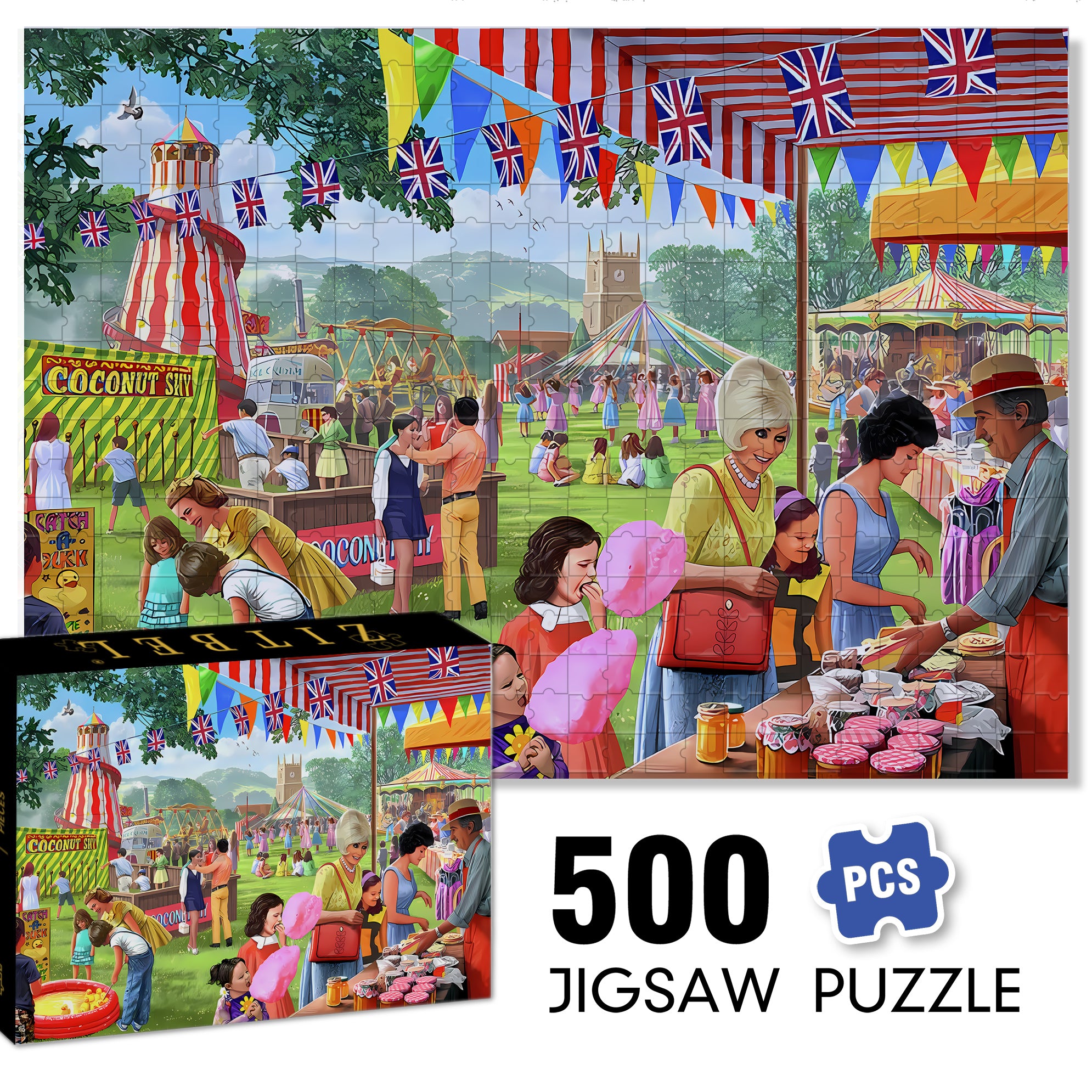 Village Fete 500pcs/1000pcs Jigsaw Puzzle, Scratch-Resistant, Interactive Family Game & Brain-Boosting DIY Decor, Perfect for Halloween, Christmas & New Year Gifts, Family Puzzle Game