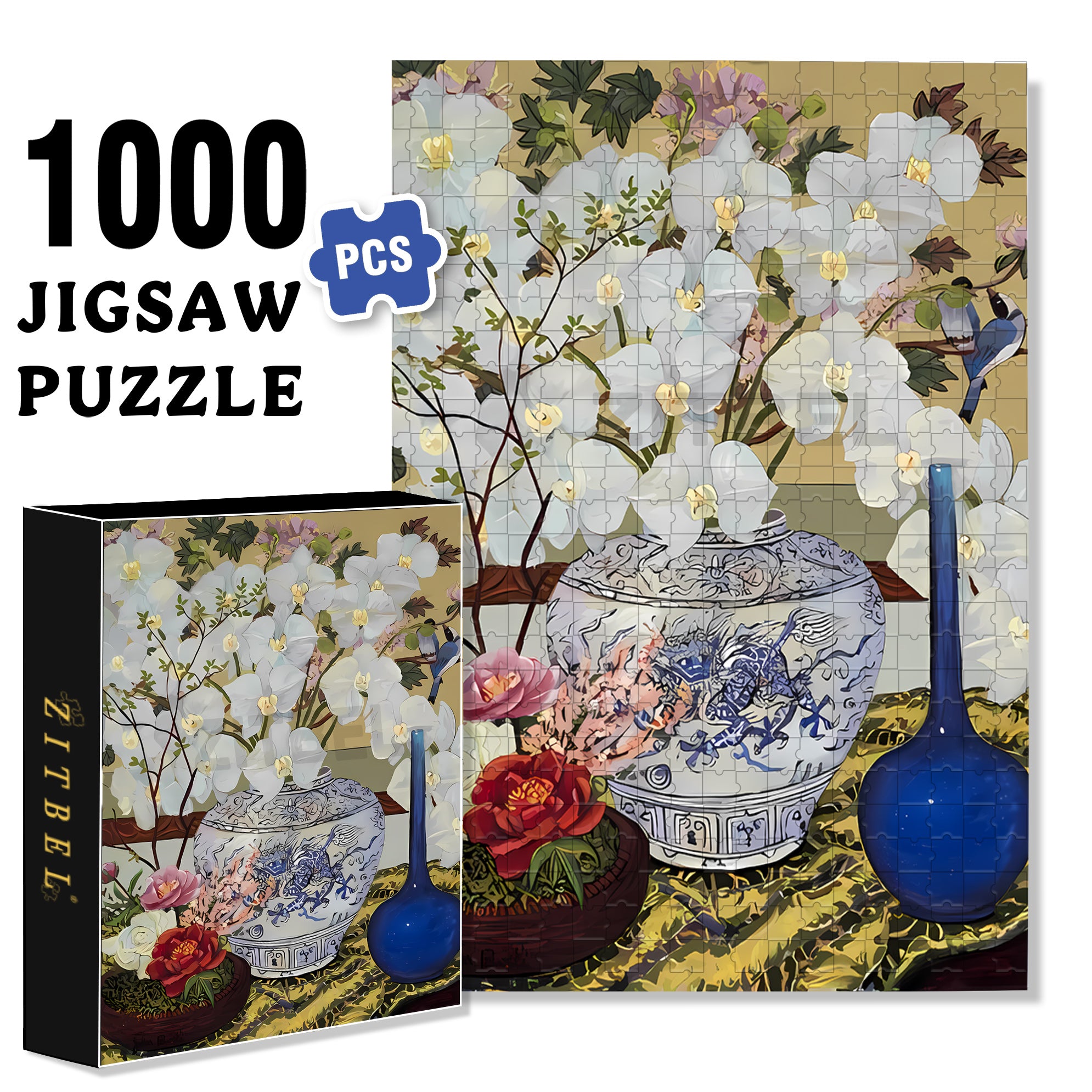 White Phalaenopsis Orchid 500pcs/1000pcs Jigsaw Puzzle, Scratch-Resistant, Interactive Family Game & Brain-Boosting DIY Decor, Perfect for Halloween, Christmas & New Year Gifts, Family Puzzle Game