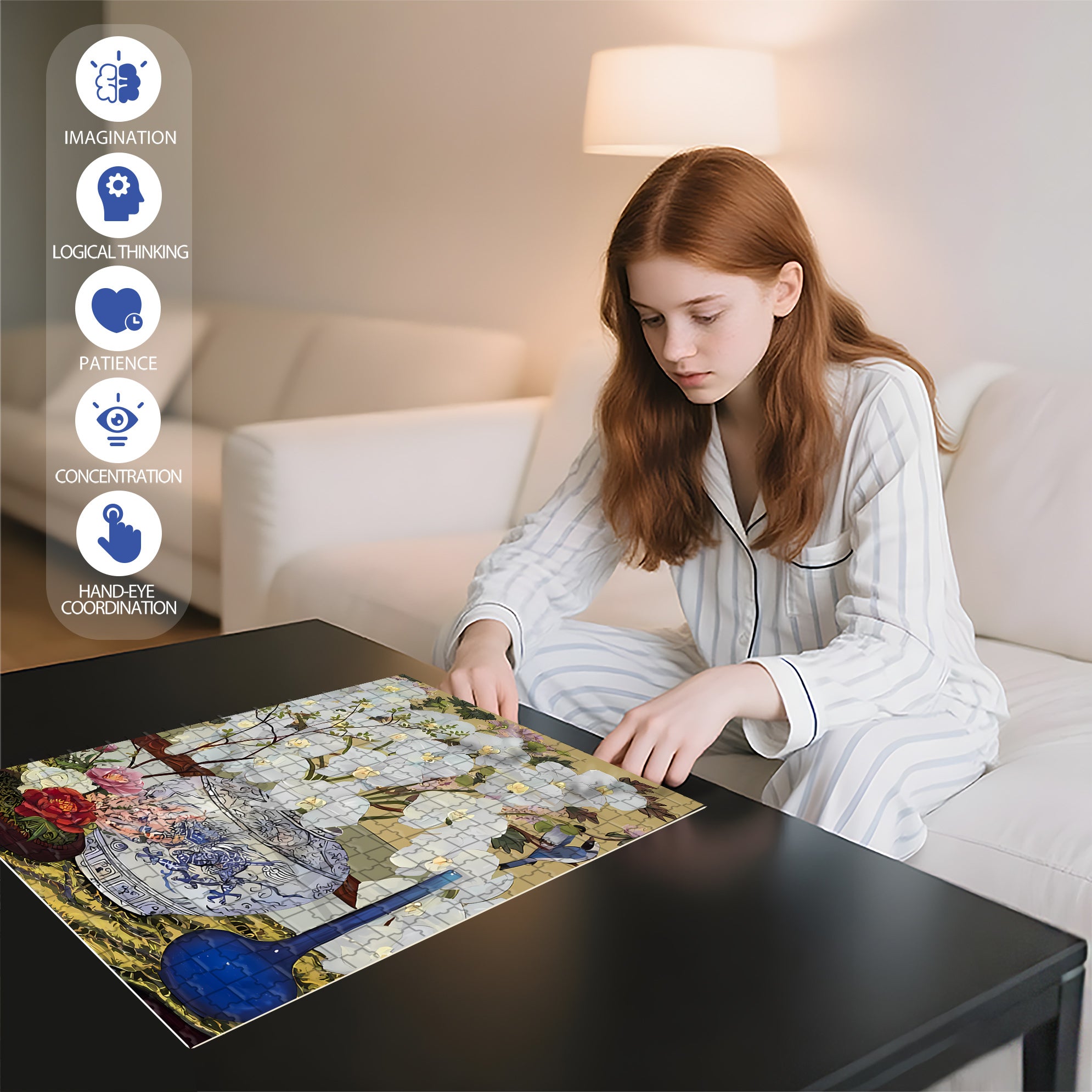 White Phalaenopsis Orchid 500pcs/1000pcs Jigsaw Puzzle, Scratch-Resistant, Interactive Family Game & Brain-Boosting DIY Decor, Perfect for Halloween, Christmas & New Year Gifts, Family Puzzle Game