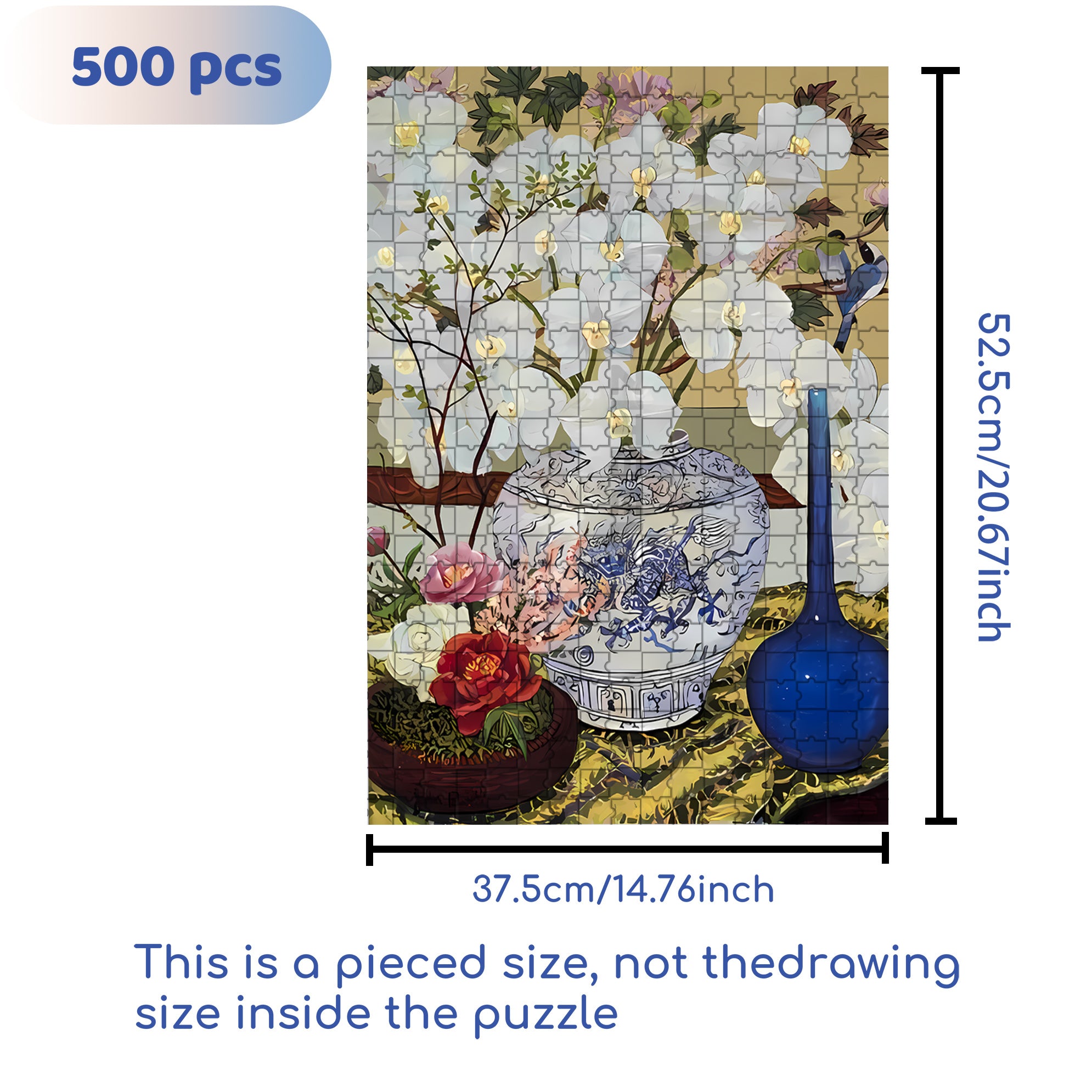 White Phalaenopsis Orchid 500pcs/1000pcs Jigsaw Puzzle, Scratch-Resistant, Interactive Family Game & Brain-Boosting DIY Decor, Perfect for Halloween, Christmas & New Year Gifts, Family Puzzle Game