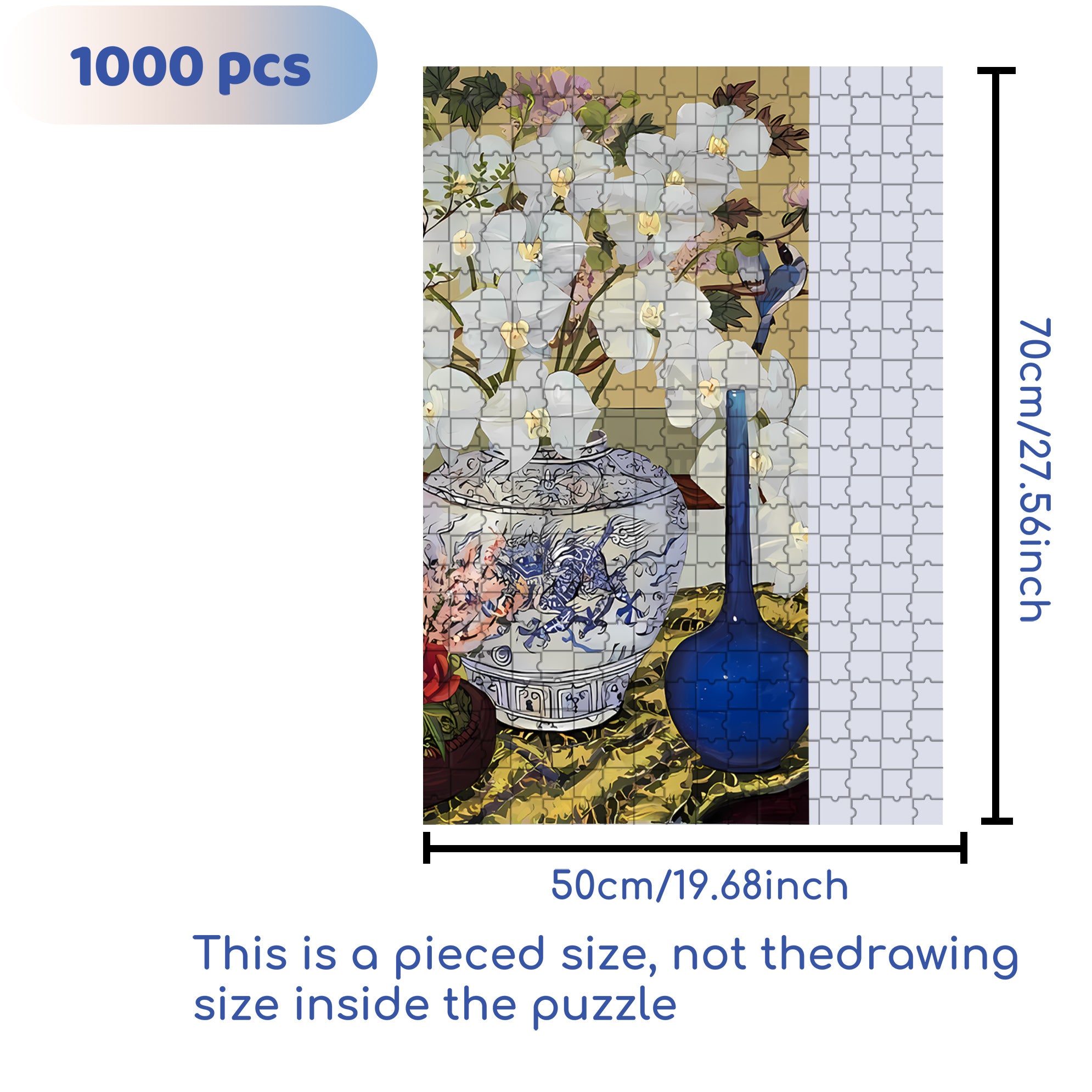 White Phalaenopsis Orchid 500pcs/1000pcs Jigsaw Puzzle, Scratch-Resistant, Interactive Family Game & Brain-Boosting DIY Decor, Perfect for Halloween, Christmas & New Year Gifts, Family Puzzle Game