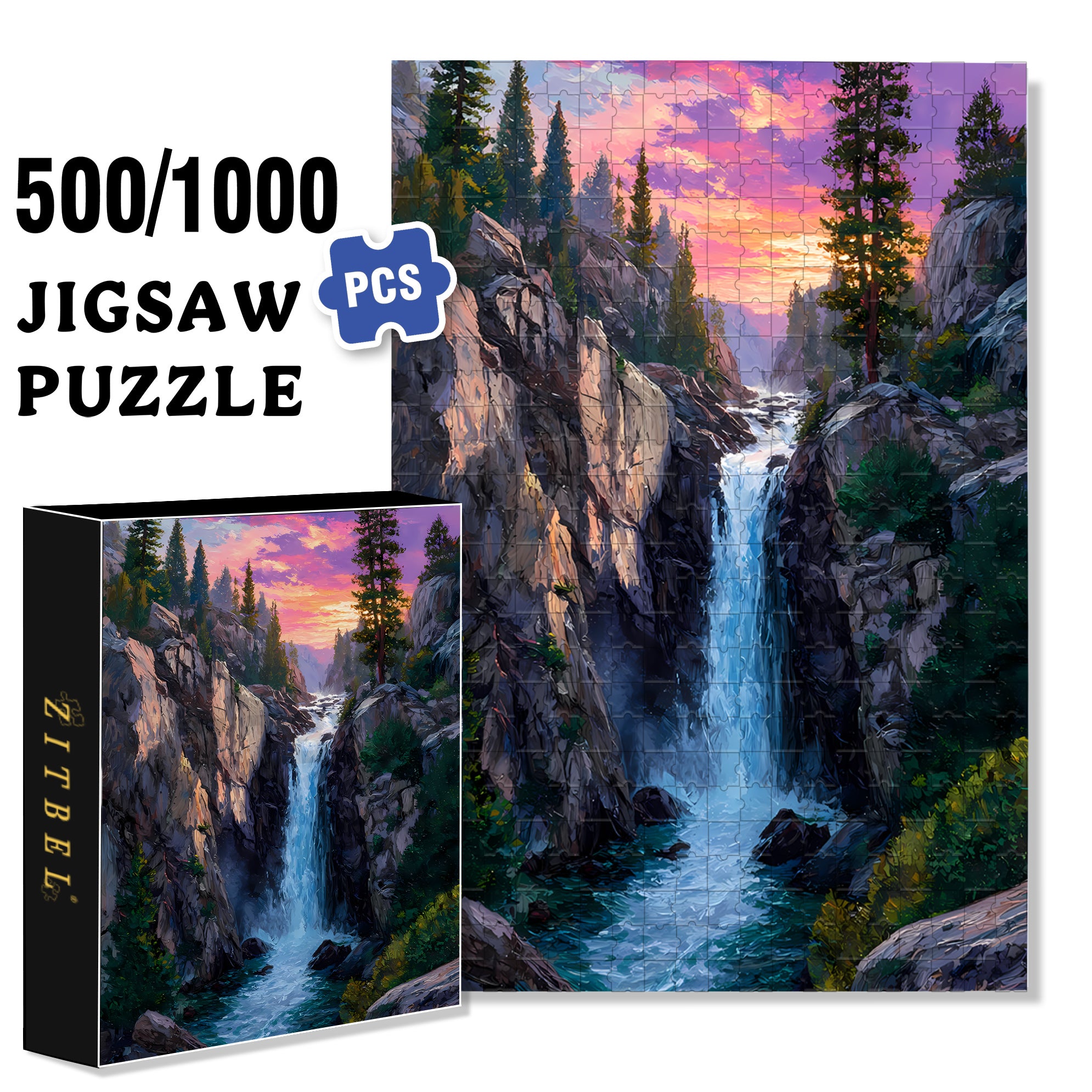 Why Don't Waterfalls Run Out of Water 500pcs/1000pcs Jigsaw Puzzle, Scratch-Resistant, Interactive Family Game & Brain-Boosting DIY Decor, Perfect for Halloween, Christmas & New Year Gifts, Family Puzzle Game