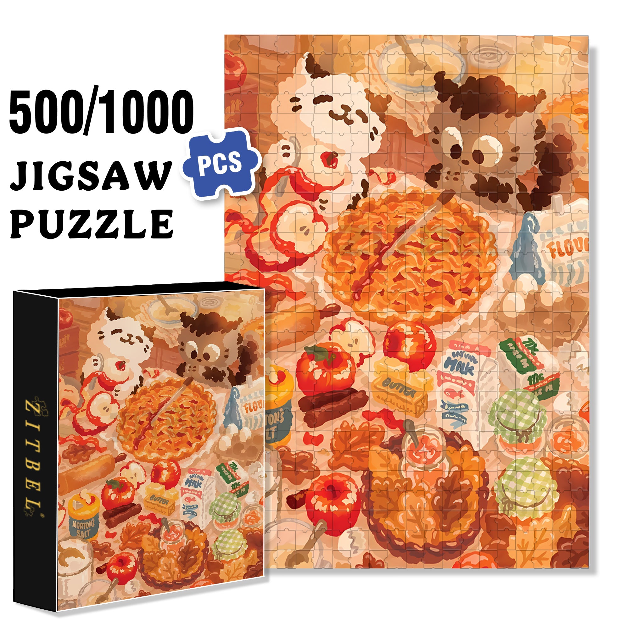 Apple Pie 500pcs/1000pcs Jigsaw Puzzle, Scratch-Resistant, Interactive Family Game & Brain-Boosting DIY Decor, Perfect for Halloween, Christmas & New Year Gifts, Family Puzzle Game