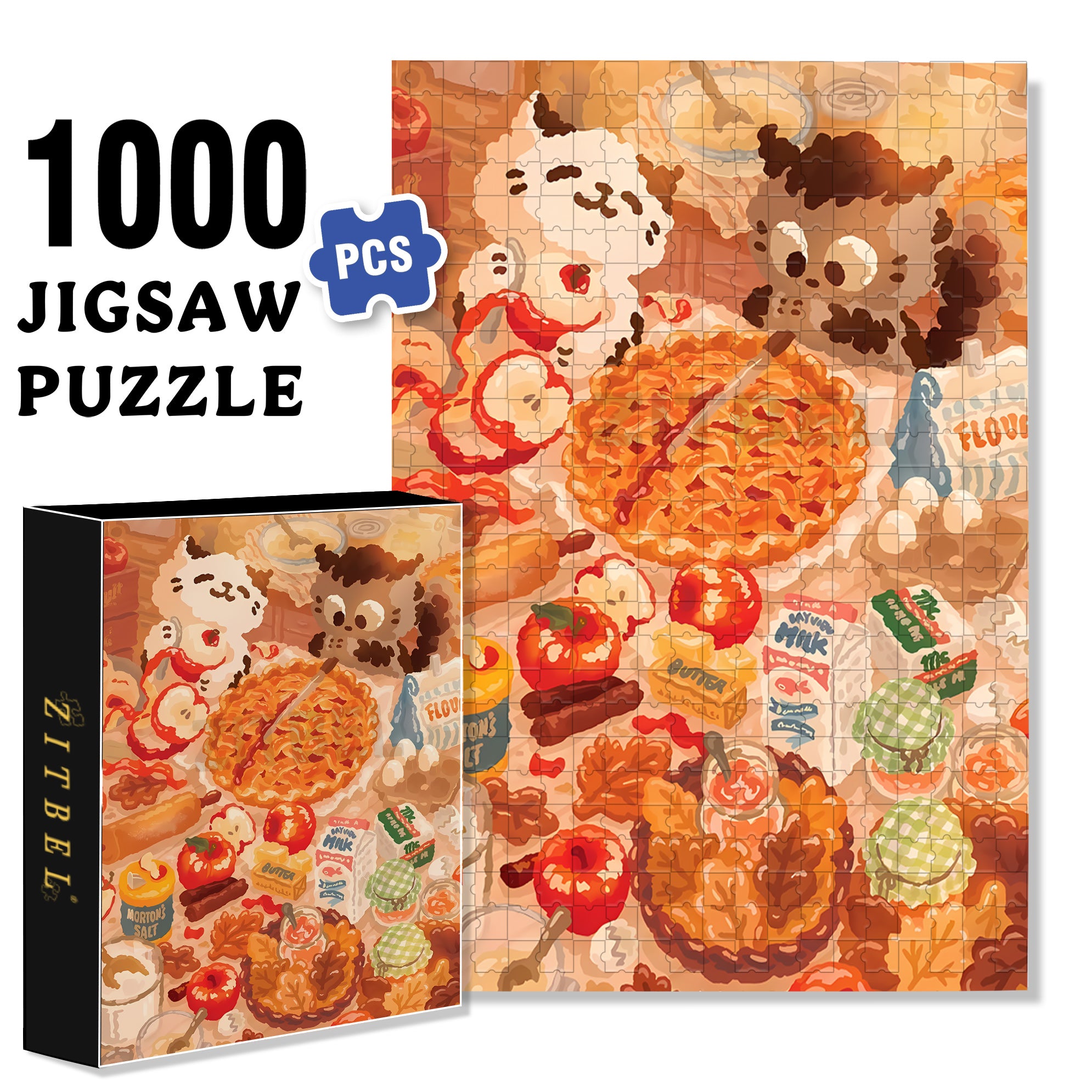 Apple Pie 500pcs/1000pcs Jigsaw Puzzle, Scratch-Resistant, Interactive Family Game & Brain-Boosting DIY Decor, Perfect for Halloween, Christmas & New Year Gifts, Family Puzzle Game