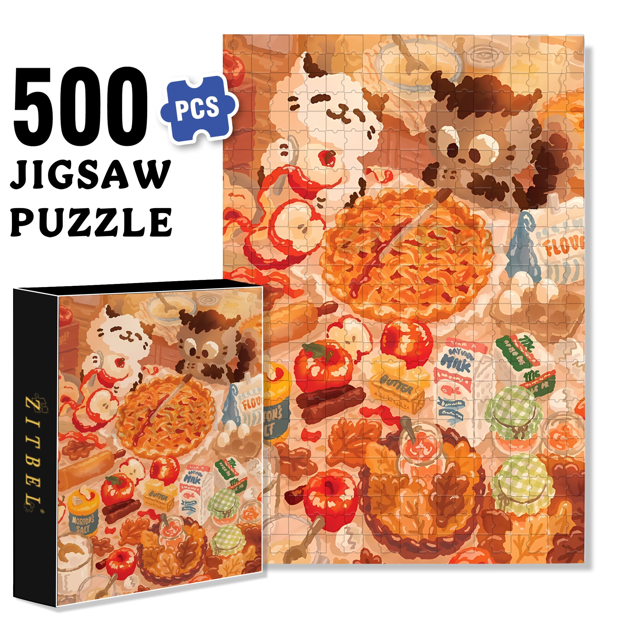 Apple Pie 500pcs/1000pcs Jigsaw Puzzle, Scratch-Resistant, Interactive Family Game & Brain-Boosting DIY Decor, Perfect for Halloween, Christmas & New Year Gifts, Family Puzzle Game