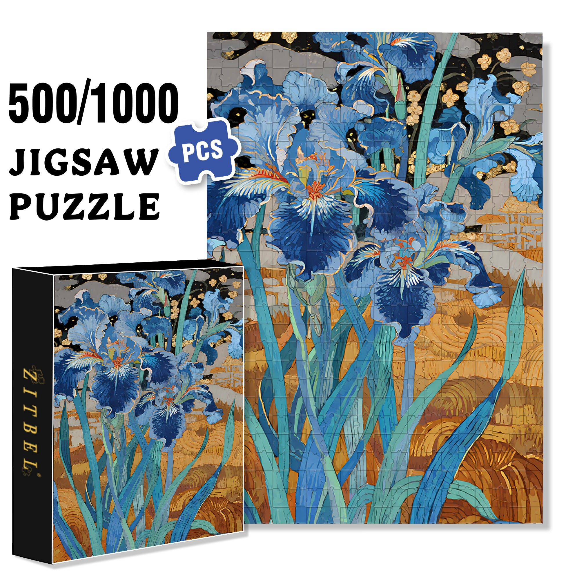 Blue Iris 500pcs/1000pcs Jigsaw Puzzle, Scratch-Resistant, Interactive Family Game & Brain-Boosting DIY Decor, Perfect for Halloween, Christmas & New Year Gifts, Family Puzzle Game