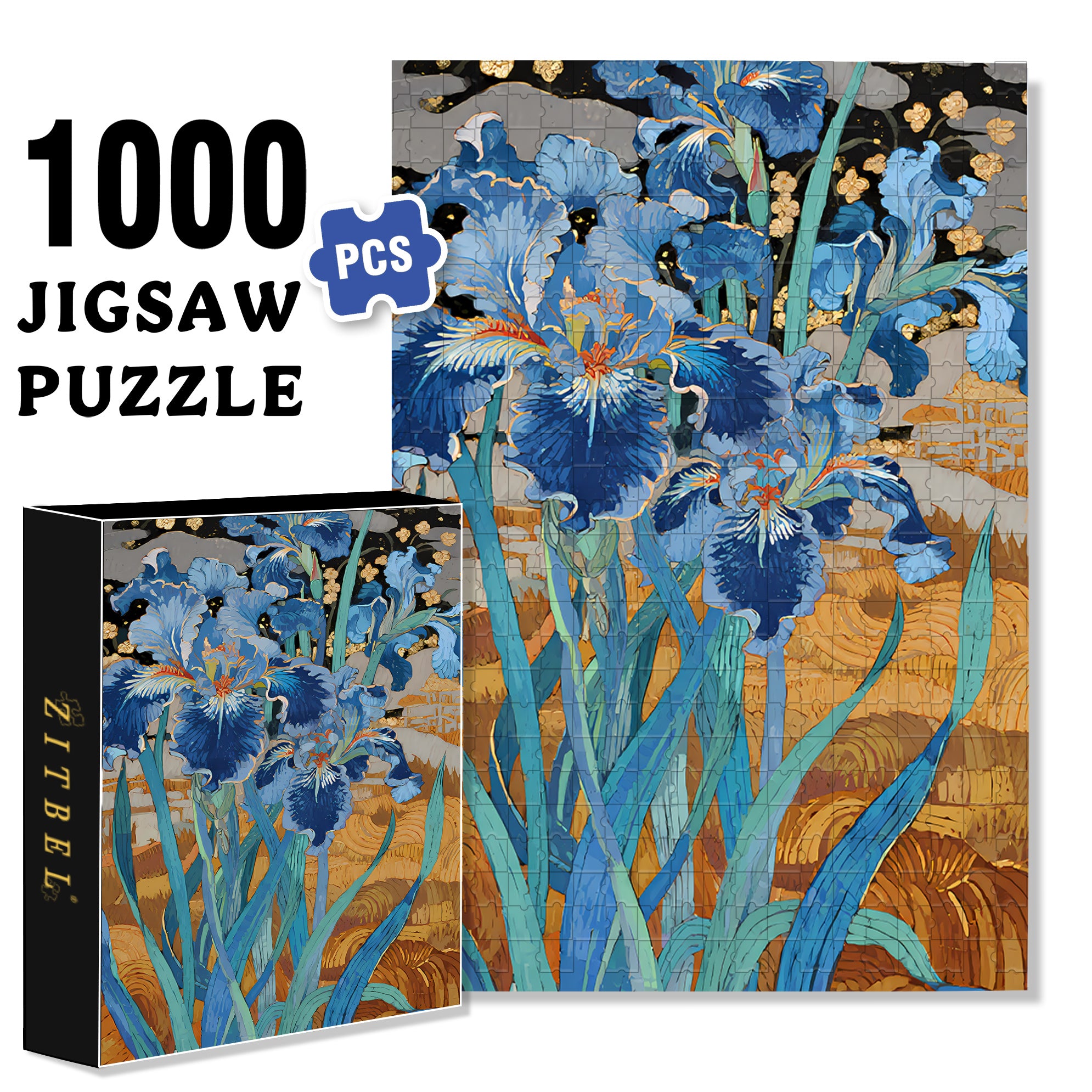 Blue Iris 500pcs/1000pcs Jigsaw Puzzle, Scratch-Resistant, Interactive Family Game & Brain-Boosting DIY Decor, Perfect for Halloween, Christmas & New Year Gifts, Family Puzzle Game