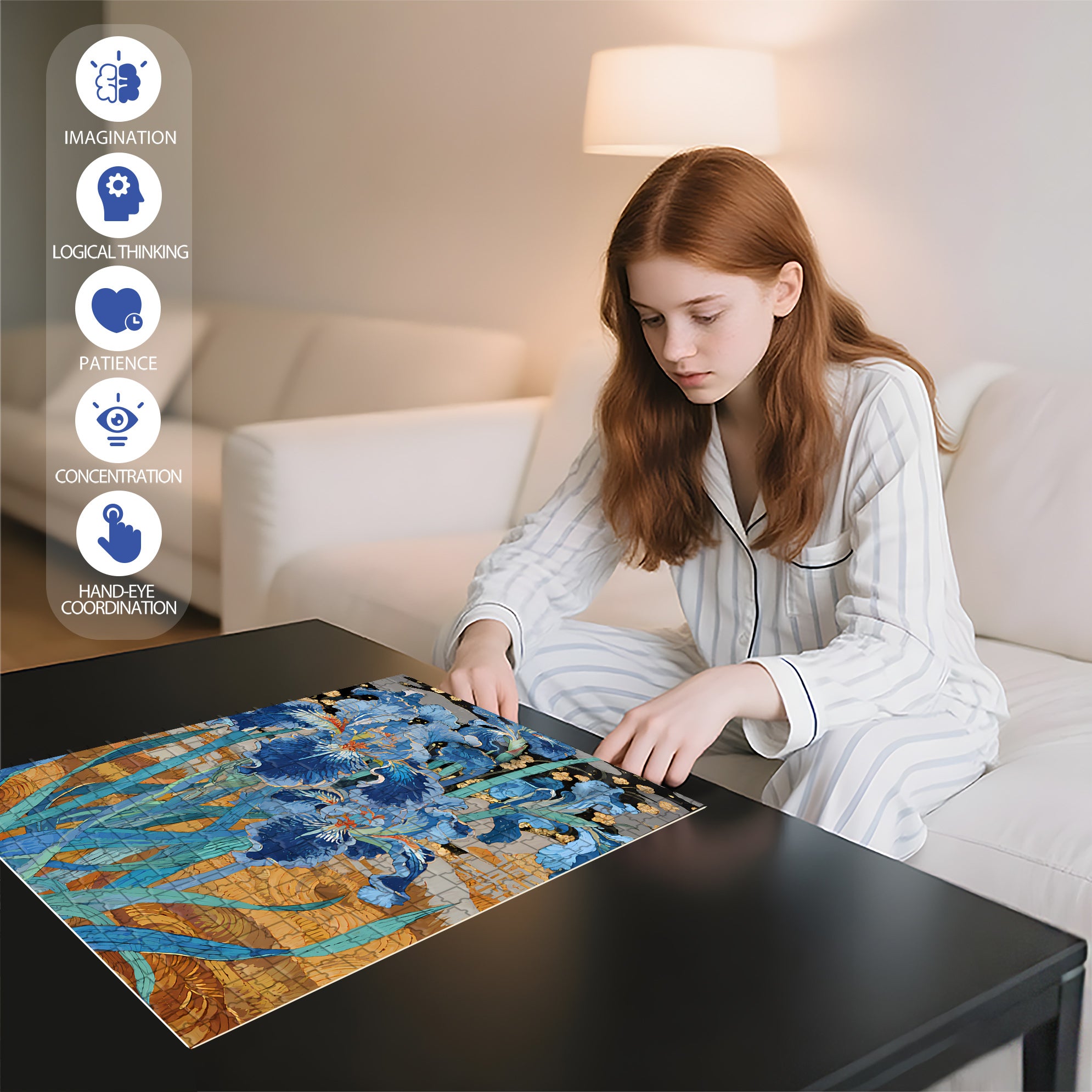 Blue Iris 500pcs/1000pcs Jigsaw Puzzle, Scratch-Resistant, Interactive Family Game & Brain-Boosting DIY Decor, Perfect for Halloween, Christmas & New Year Gifts, Family Puzzle Game