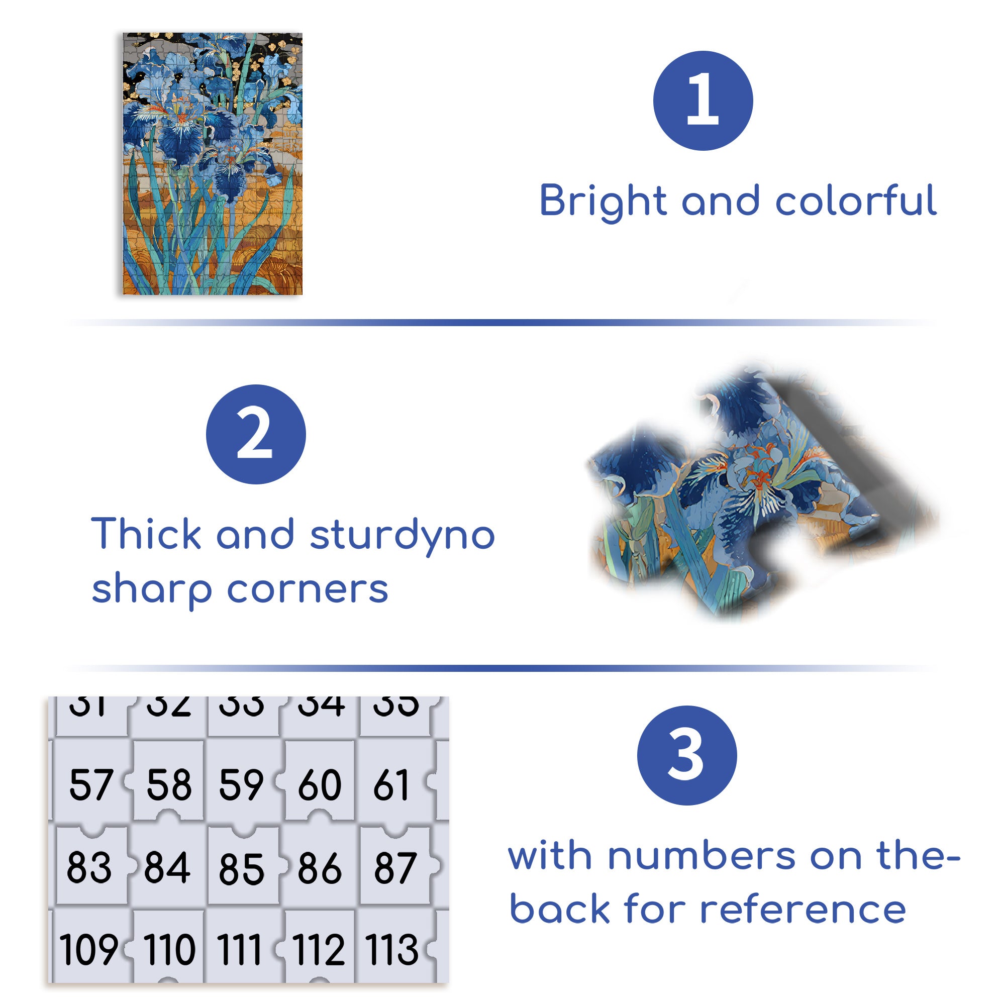 Blue Iris 500pcs/1000pcs Jigsaw Puzzle, Scratch-Resistant, Interactive Family Game & Brain-Boosting DIY Decor, Perfect for Halloween, Christmas & New Year Gifts, Family Puzzle Game