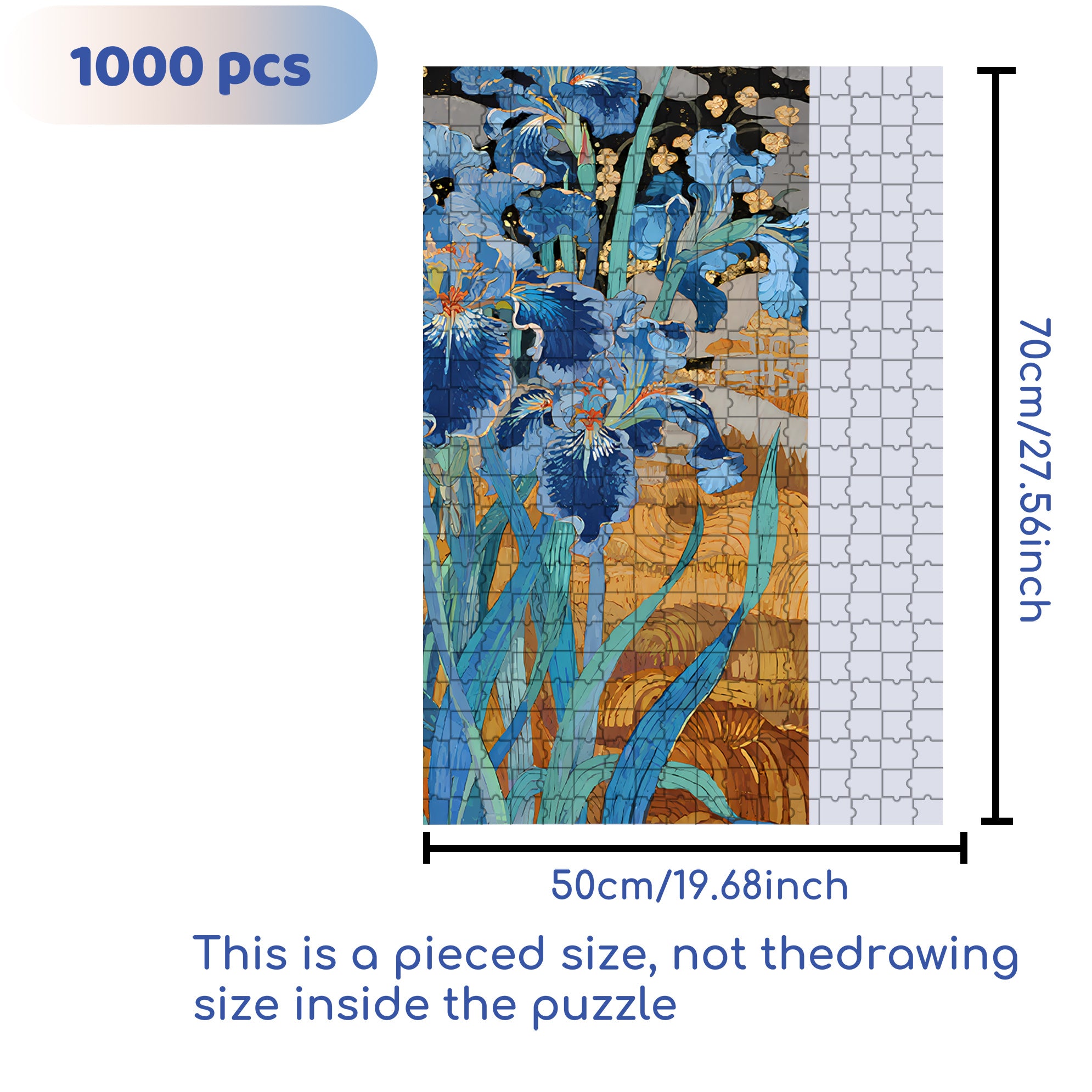 Blue Iris 500pcs/1000pcs Jigsaw Puzzle, Scratch-Resistant, Interactive Family Game & Brain-Boosting DIY Decor, Perfect for Halloween, Christmas & New Year Gifts, Family Puzzle Game