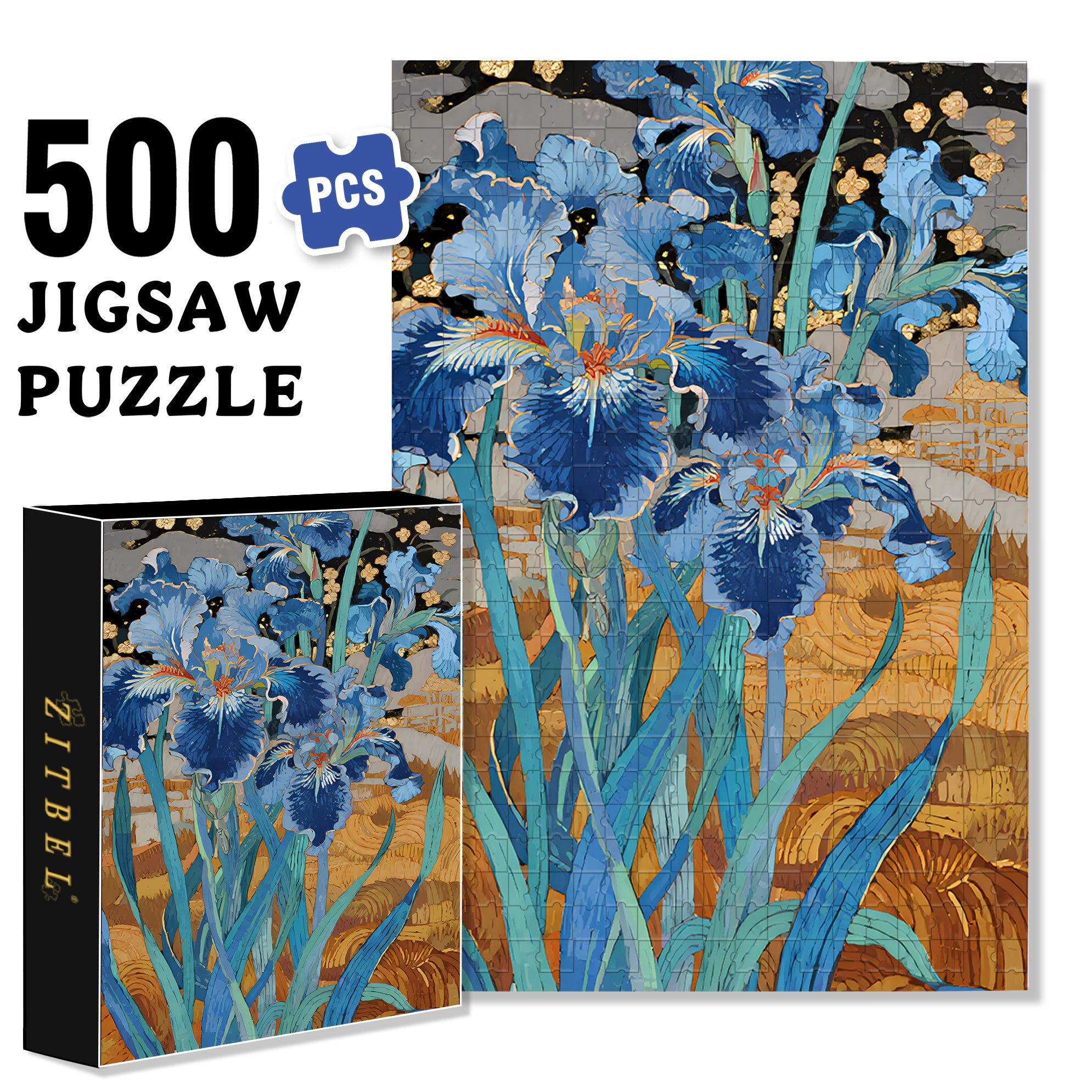 Blue Iris 500pcs/1000pcs Jigsaw Puzzle, Scratch-Resistant, Interactive Family Game & Brain-Boosting DIY Decor, Perfect for Halloween, Christmas & New Year Gifts, Family Puzzle Game