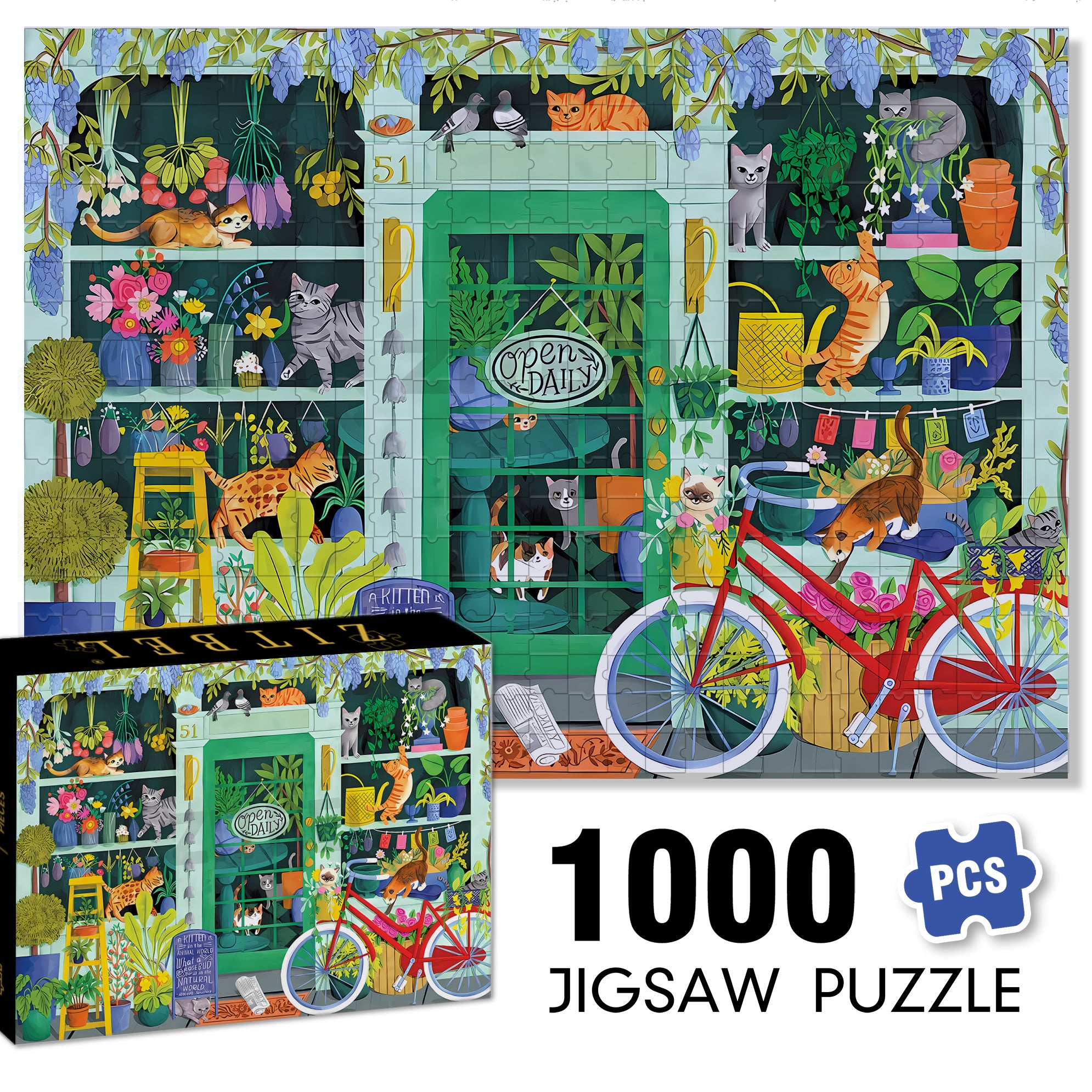 Cat Flowers 500pcs/1000pcs Jigsaw Puzzle, Scratch-Resistant, Interactive Family Game & Brain-Boosting DIY Decor, Perfect for Halloween, Christmas & New Year Gifts, Family Puzzle Game