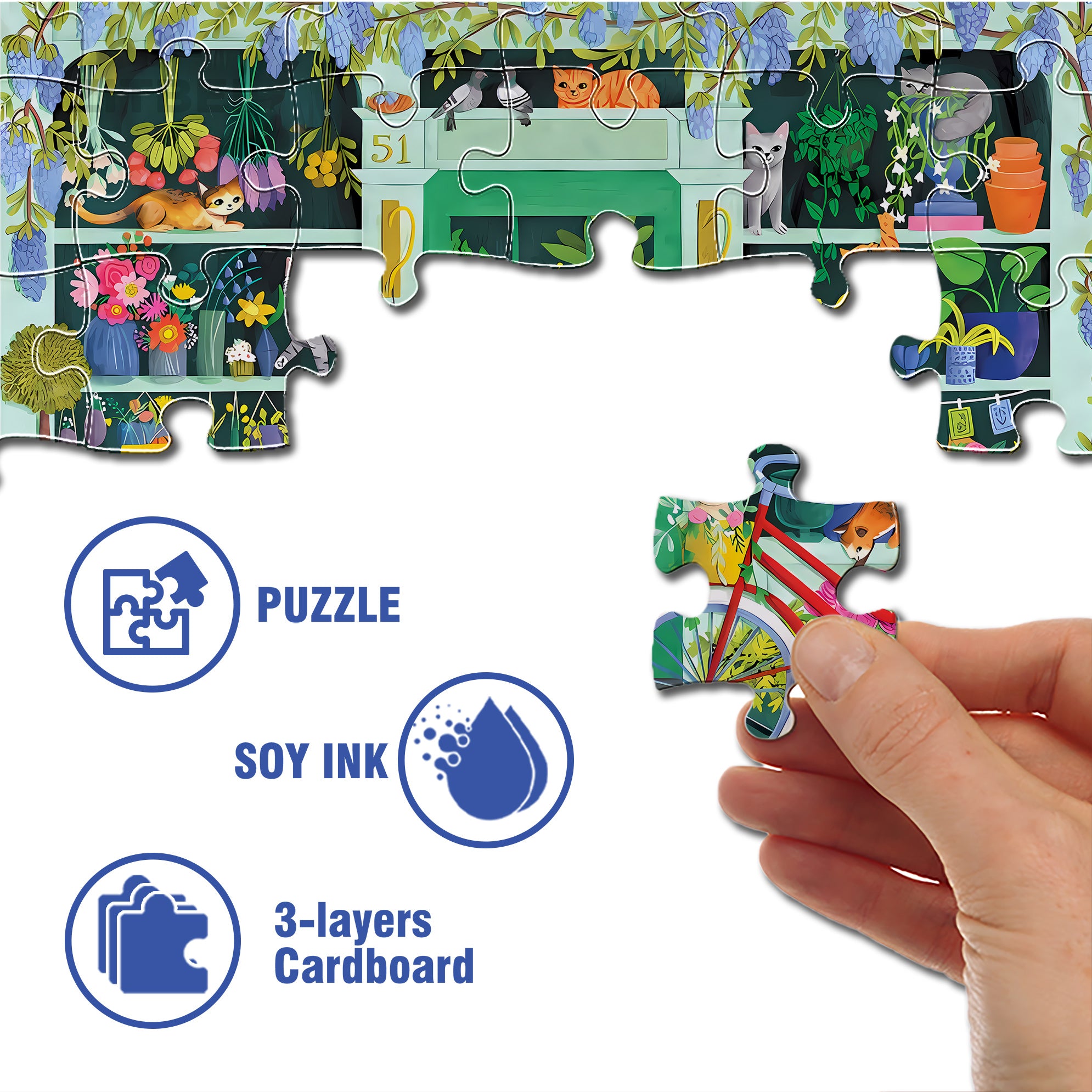 Cat Flowers 500pcs/1000pcs Jigsaw Puzzle, Scratch-Resistant, Interactive Family Game & Brain-Boosting DIY Decor, Perfect for Halloween, Christmas & New Year Gifts, Family Puzzle Game