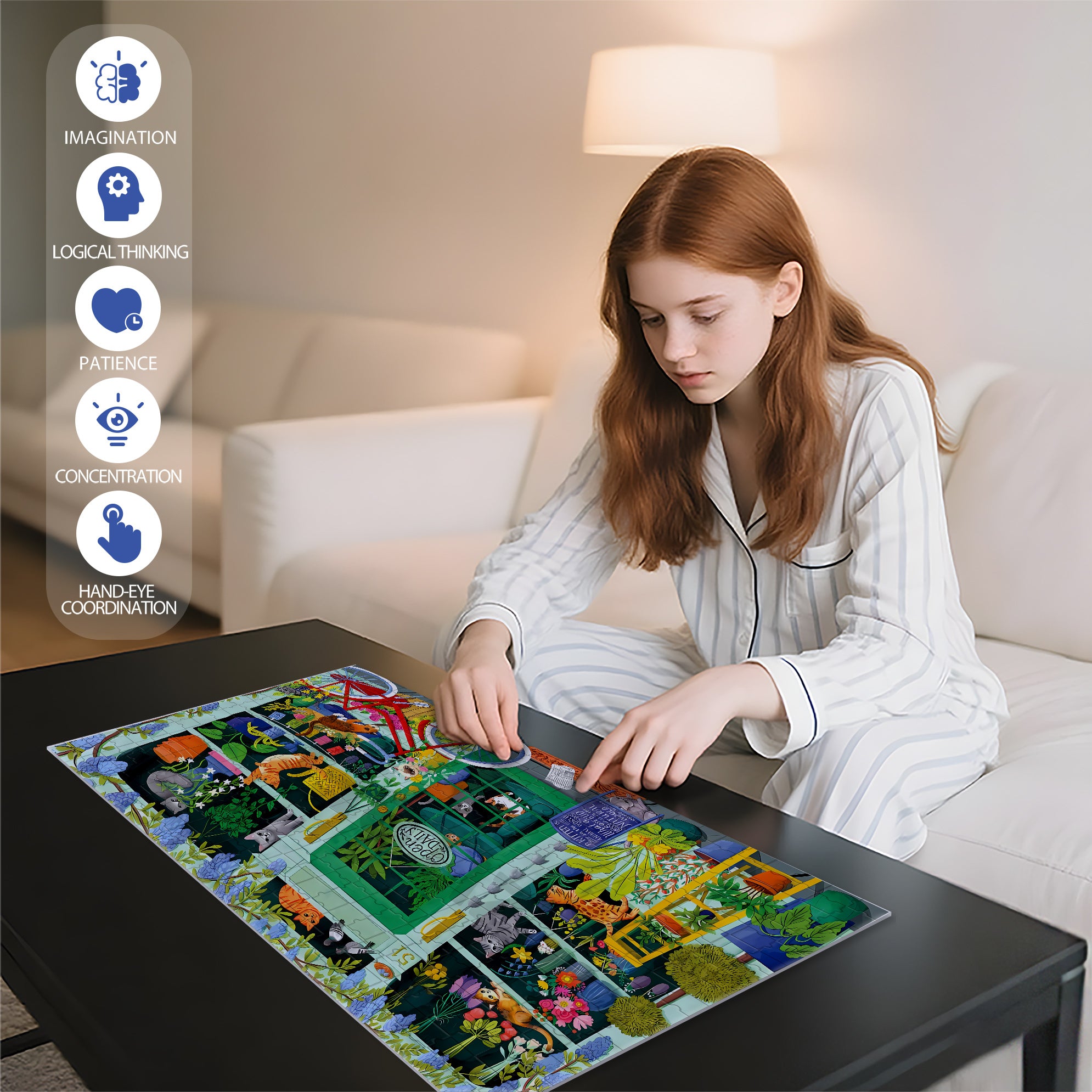 Cat Flowers 500pcs/1000pcs Jigsaw Puzzle, Scratch-Resistant, Interactive Family Game & Brain-Boosting DIY Decor, Perfect for Halloween, Christmas & New Year Gifts, Family Puzzle Game
