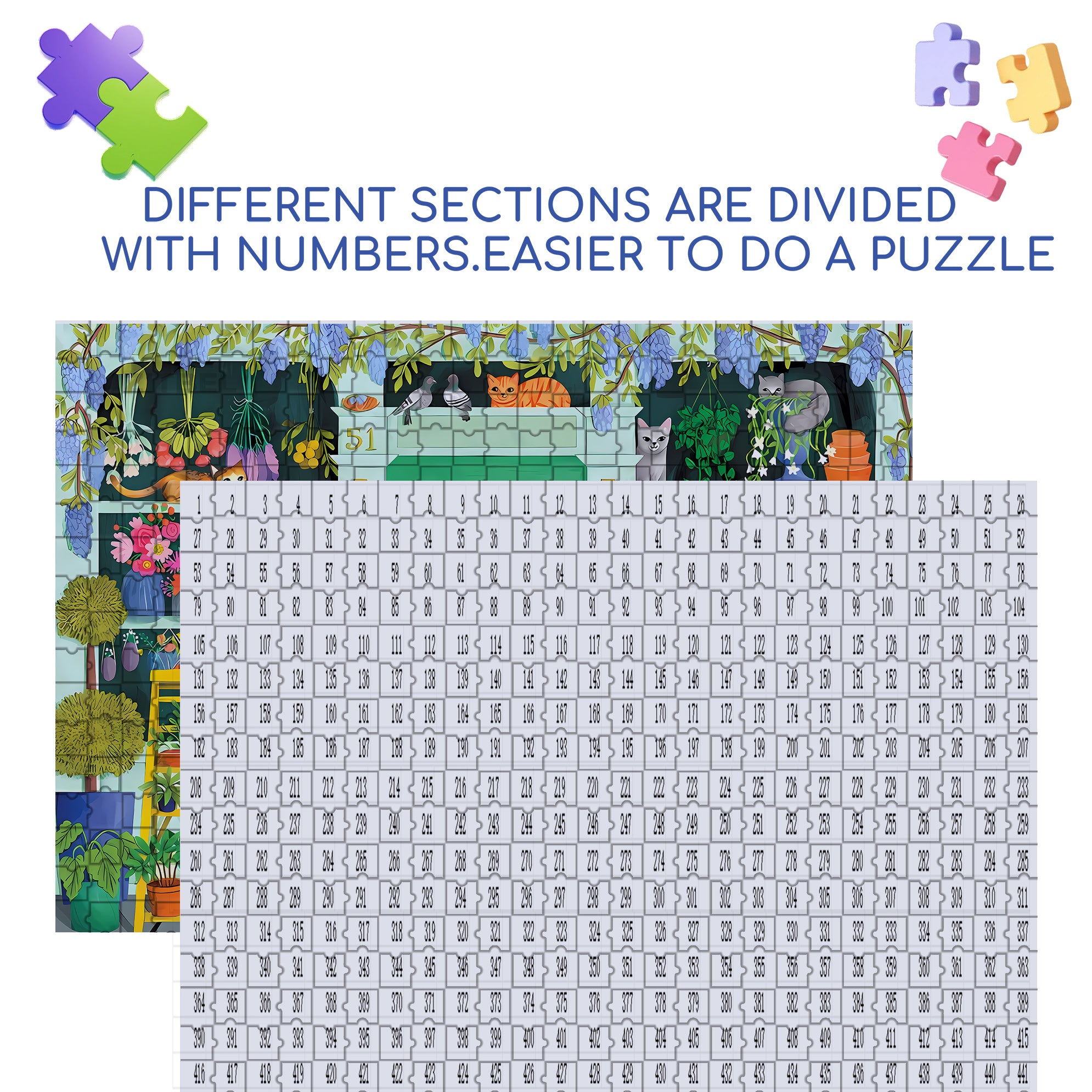Cat Flowers 500pcs/1000pcs Jigsaw Puzzle, Scratch-Resistant, Interactive Family Game & Brain-Boosting DIY Decor, Perfect for Halloween, Christmas & New Year Gifts, Family Puzzle Game
