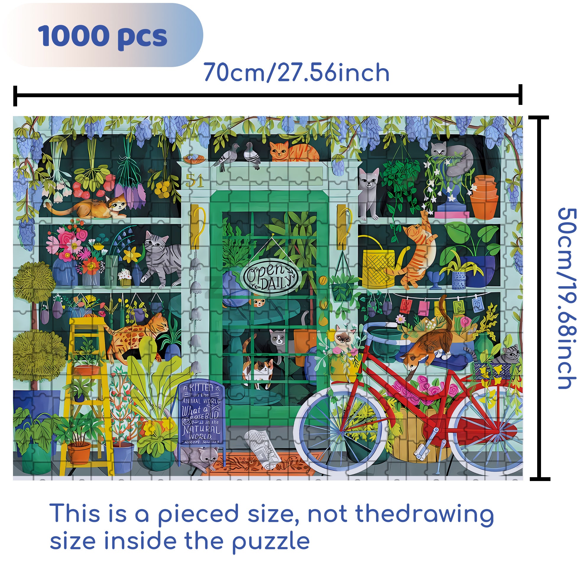 Cat Flowers 500pcs/1000pcs Jigsaw Puzzle, Scratch-Resistant, Interactive Family Game & Brain-Boosting DIY Decor, Perfect for Halloween, Christmas & New Year Gifts, Family Puzzle Game