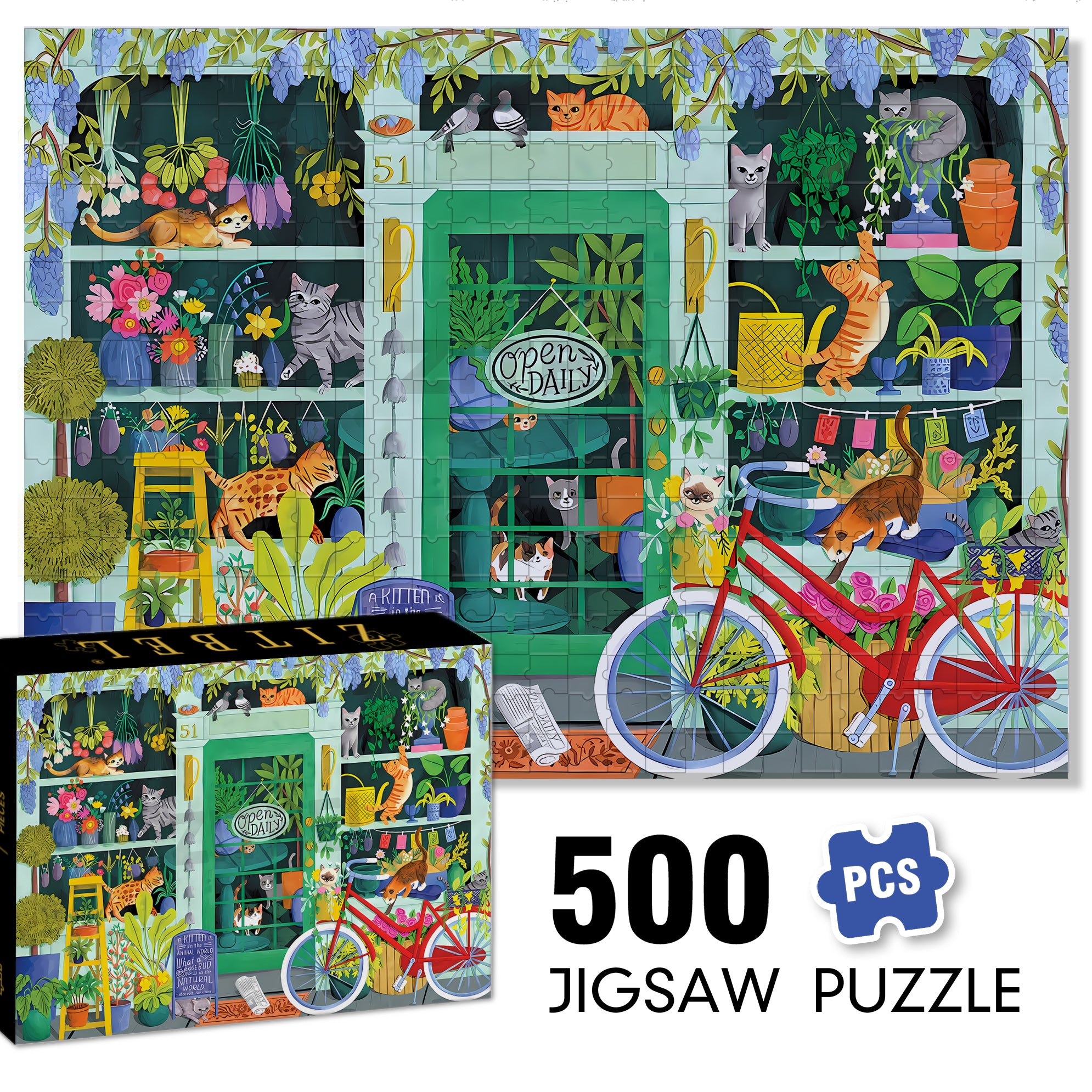 Cat Flowers 500pcs/1000pcs Jigsaw Puzzle, Scratch-Resistant, Interactive Family Game & Brain-Boosting DIY Decor, Perfect for Halloween, Christmas & New Year Gifts, Family Puzzle Game