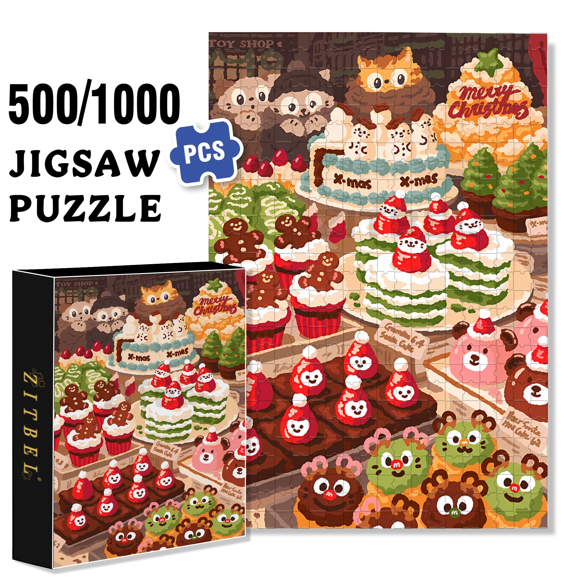 Christmas Dessert 500pcs/1000pcs Jigsaw Puzzle, Scratch-Resistant, Interactive Family Game & Brain-Boosting DIY Decor, Perfect for Halloween, Christmas & New Year Gifts, Family Puzzle Game