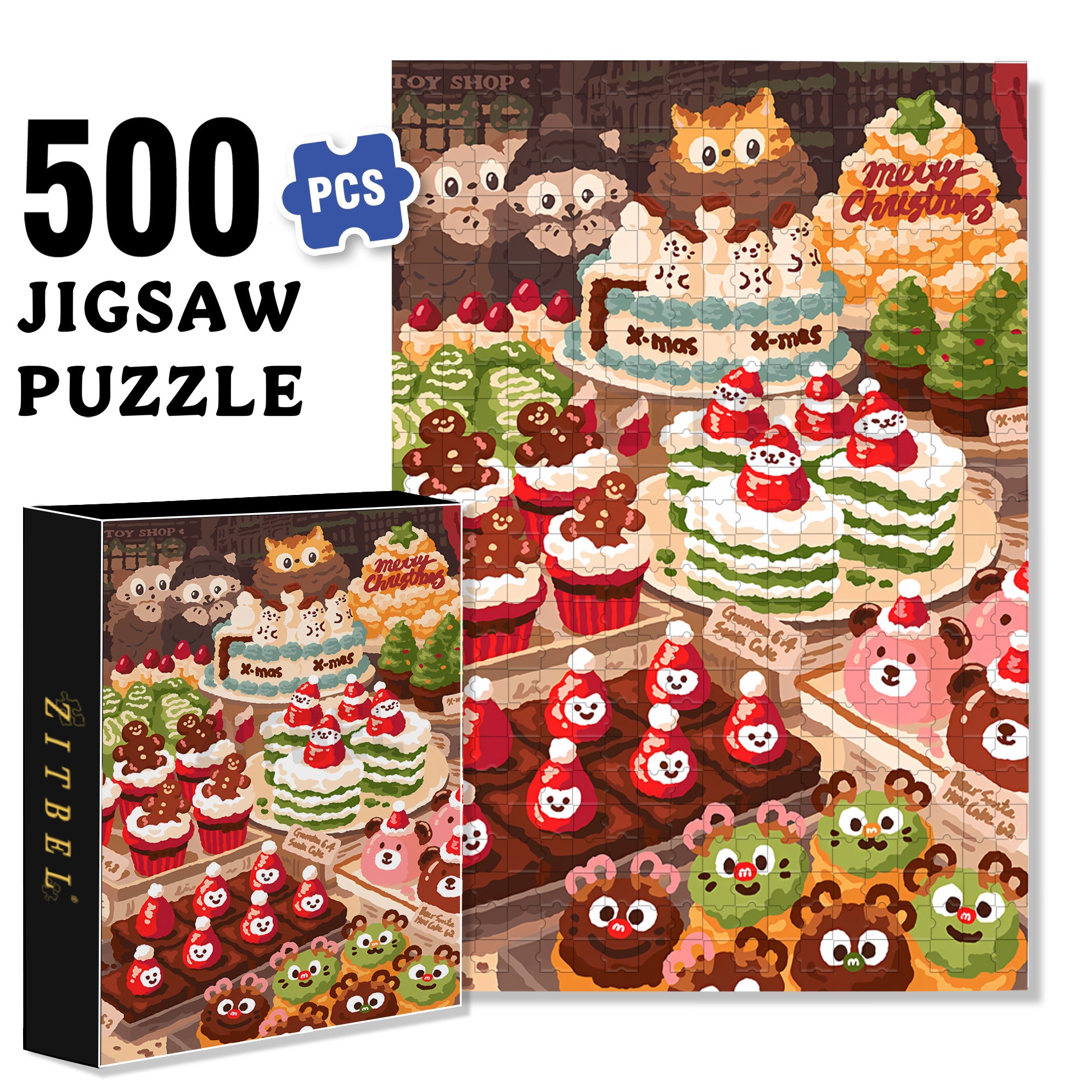 Christmas Dessert 500pcs/1000pcs Jigsaw Puzzle, Scratch-Resistant, Interactive Family Game & Brain-Boosting DIY Decor, Perfect for Halloween, Christmas & New Year Gifts, Family Puzzle Game