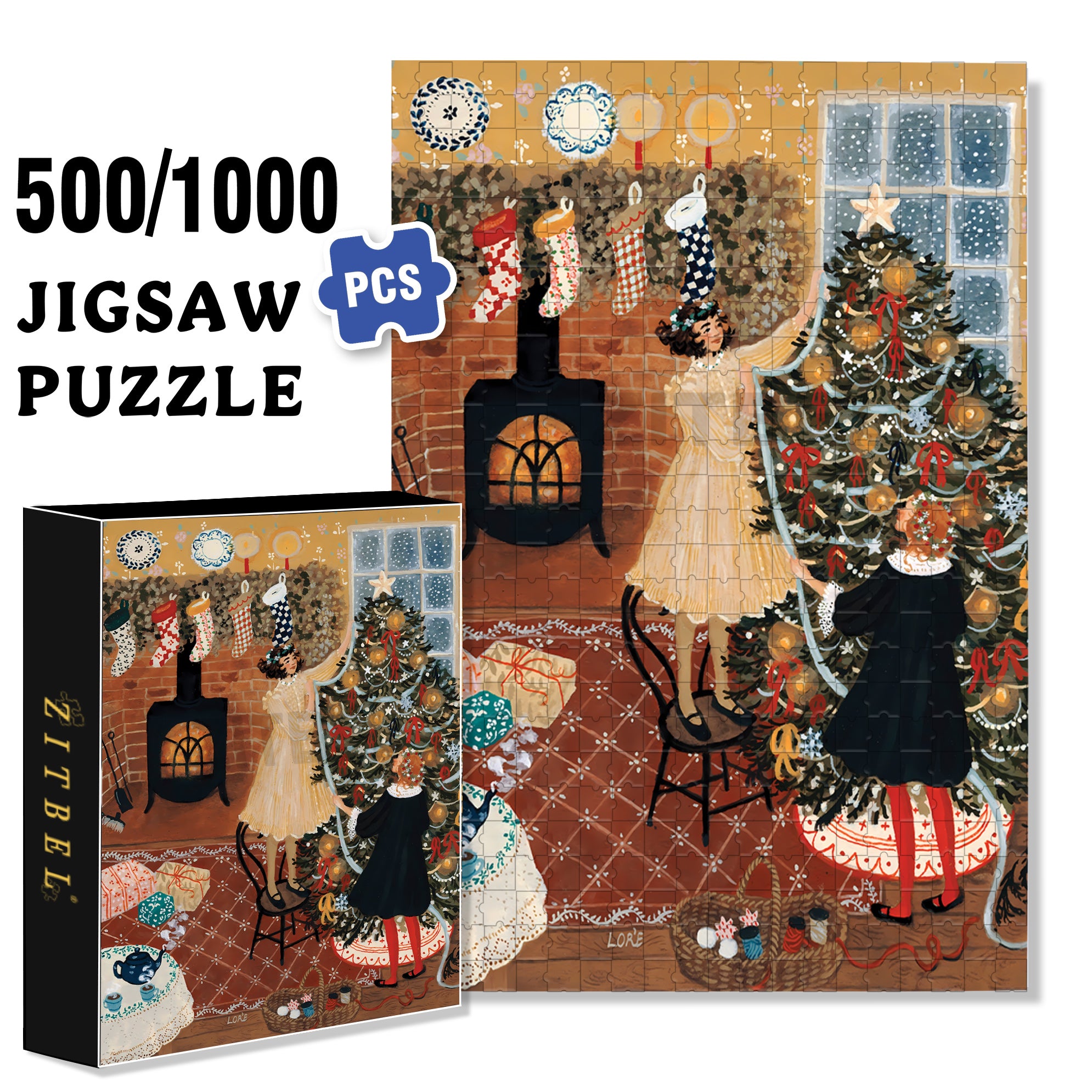 Christmas Tree Decoration 500pcs/1000pcs Jigsaw Puzzle, Scratch-Resistant, Interactive Family Game & Brain-Boosting DIY Decor, Perfect for Halloween, Christmas & New Year Gifts, Family Puzzle Game