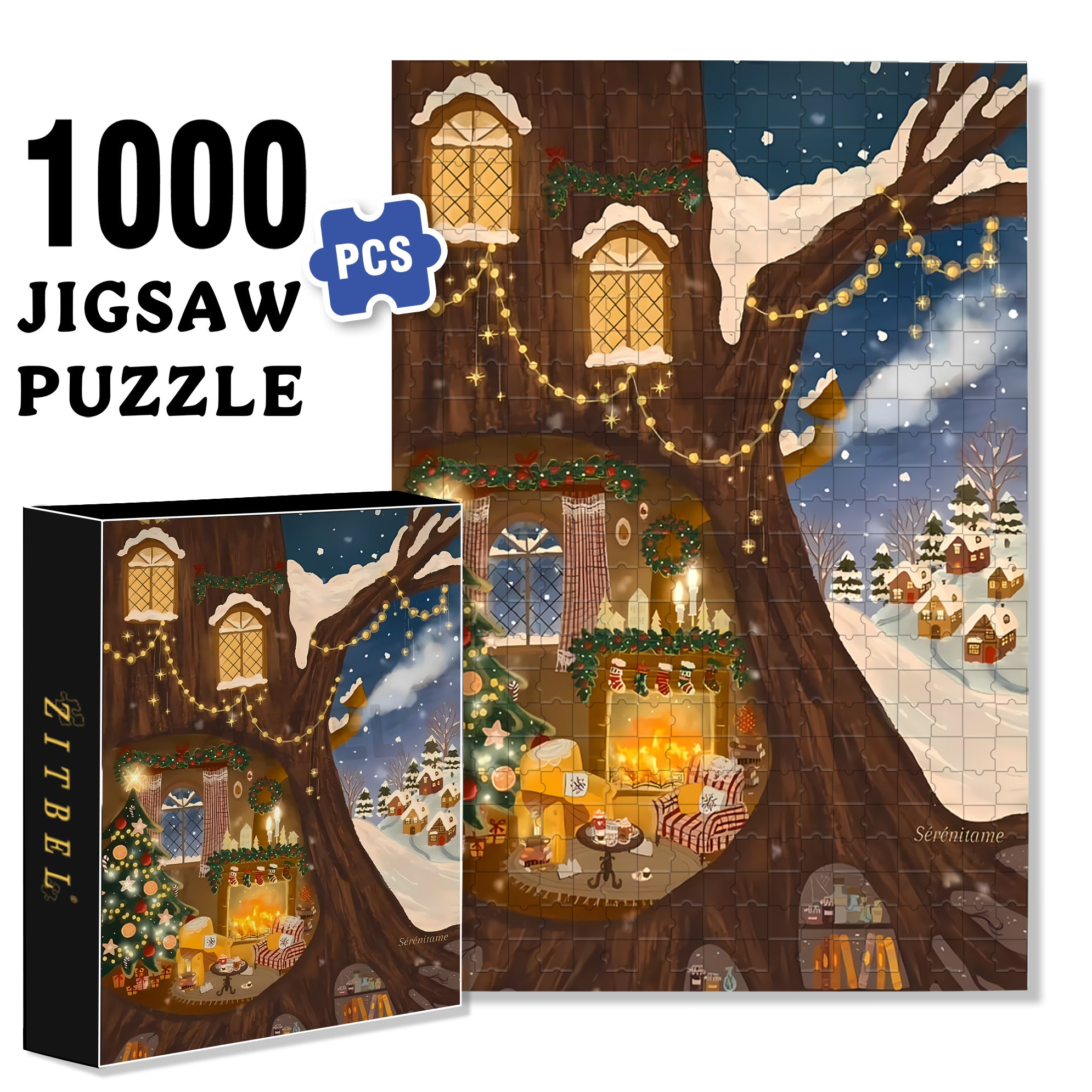 Christmas Tree House 500pcs/1000pcs Jigsaw Puzzle, Scratch-Resistant, Interactive Family Game & Brain-Boosting DIY Decor, Perfect for Halloween, Christmas & New Year Gifts, Family Puzzle Game