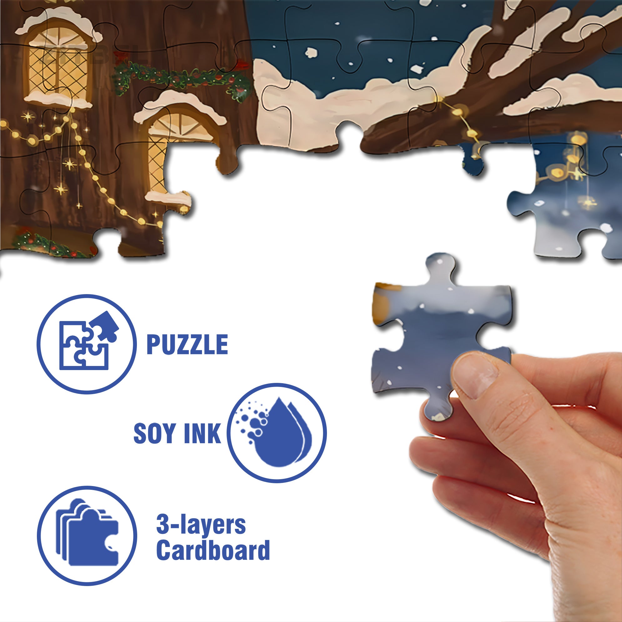 Christmas Tree House 500pcs/1000pcs Jigsaw Puzzle, Scratch-Resistant, Interactive Family Game & Brain-Boosting DIY Decor, Perfect for Halloween, Christmas & New Year Gifts, Family Puzzle Game